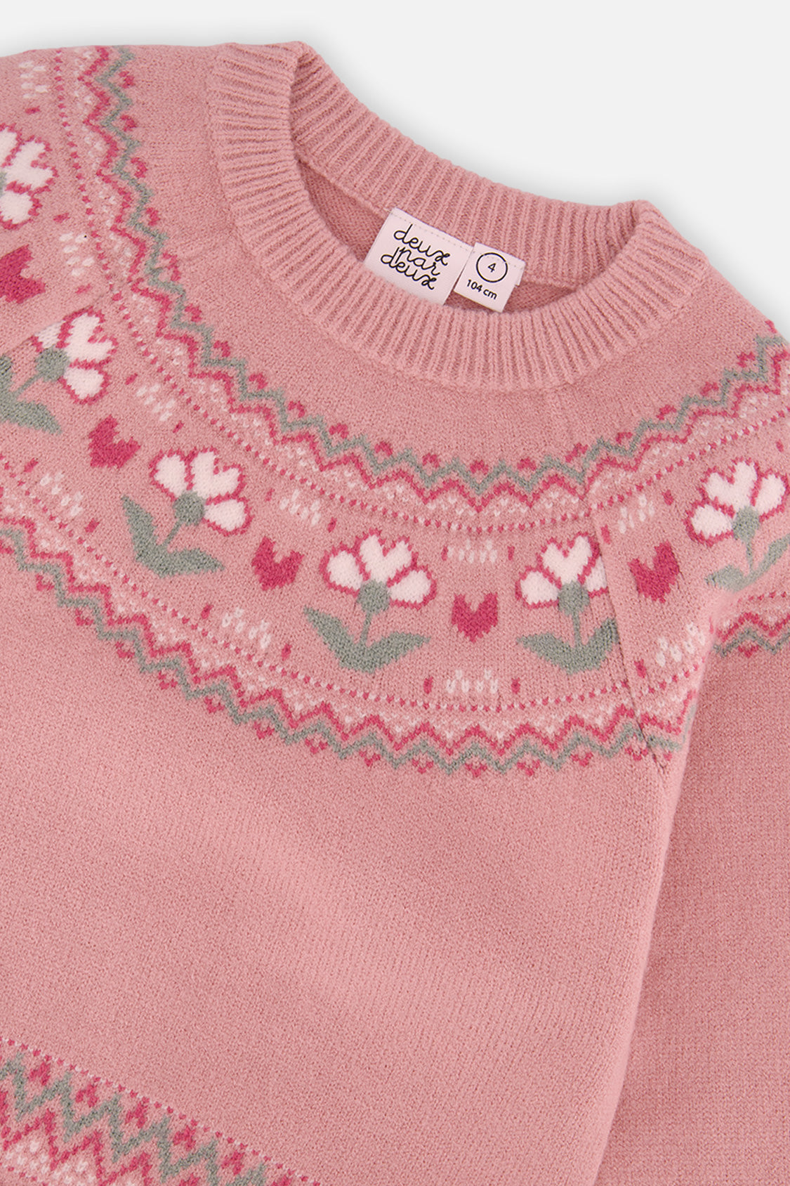 Deux par Deux Sweater With Flower Jacquard Pale Dusty Pink