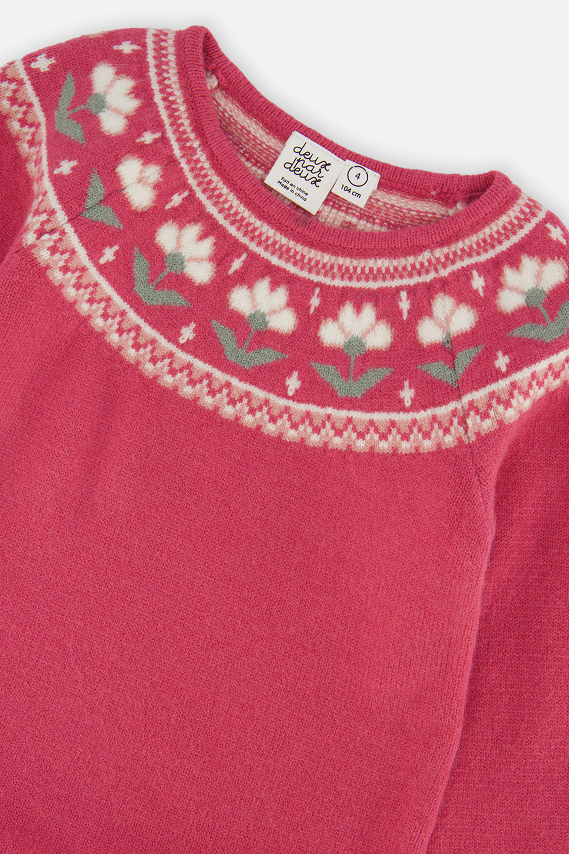 Deux par Deux Knitted Dress With Flower Jacquard Raspberry Pink