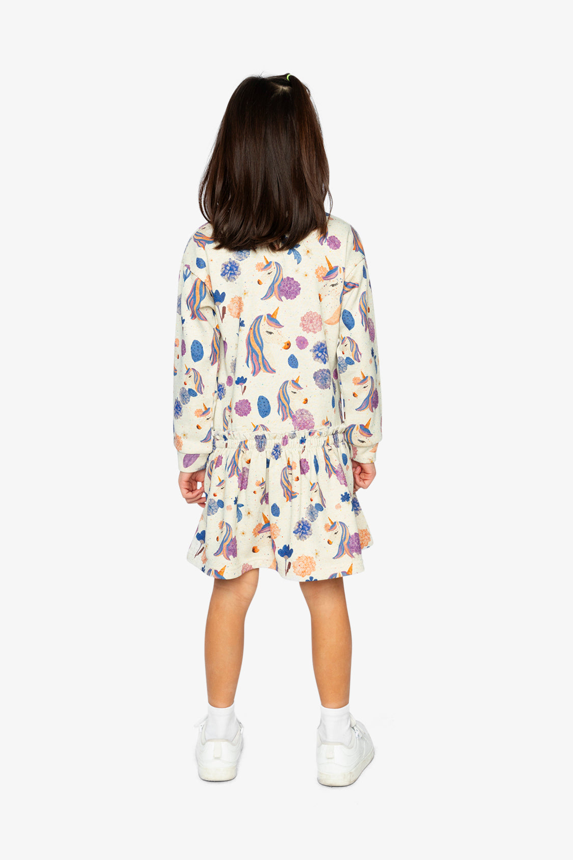French Terry Dress Beige Unicorn Print-4