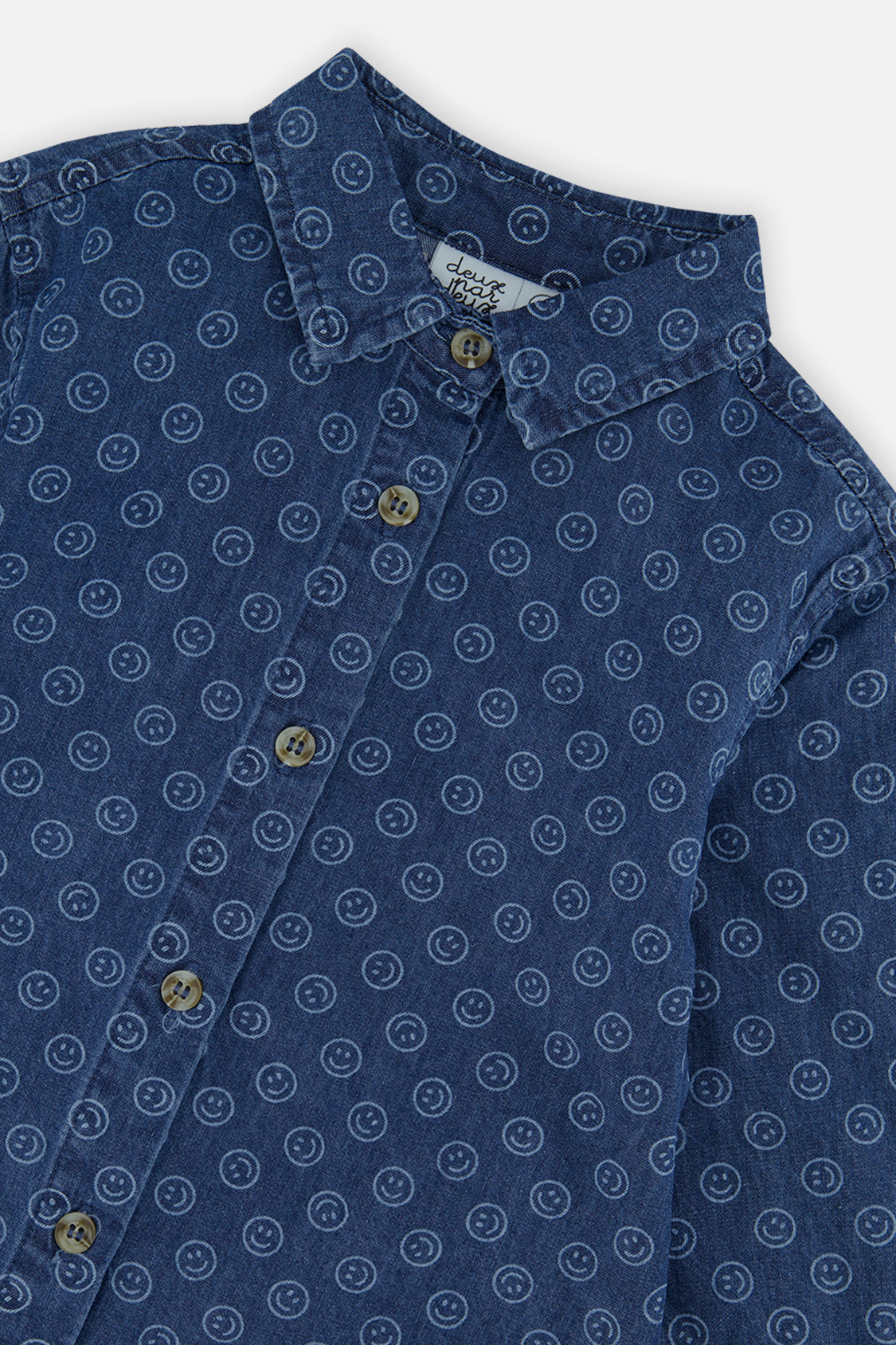 Deux par Deux Chambray Shirt Blue Smiley Print