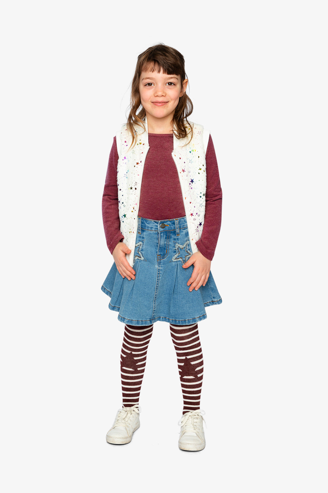 Faux Fur Sleeveless Vest Multicolored Star-4