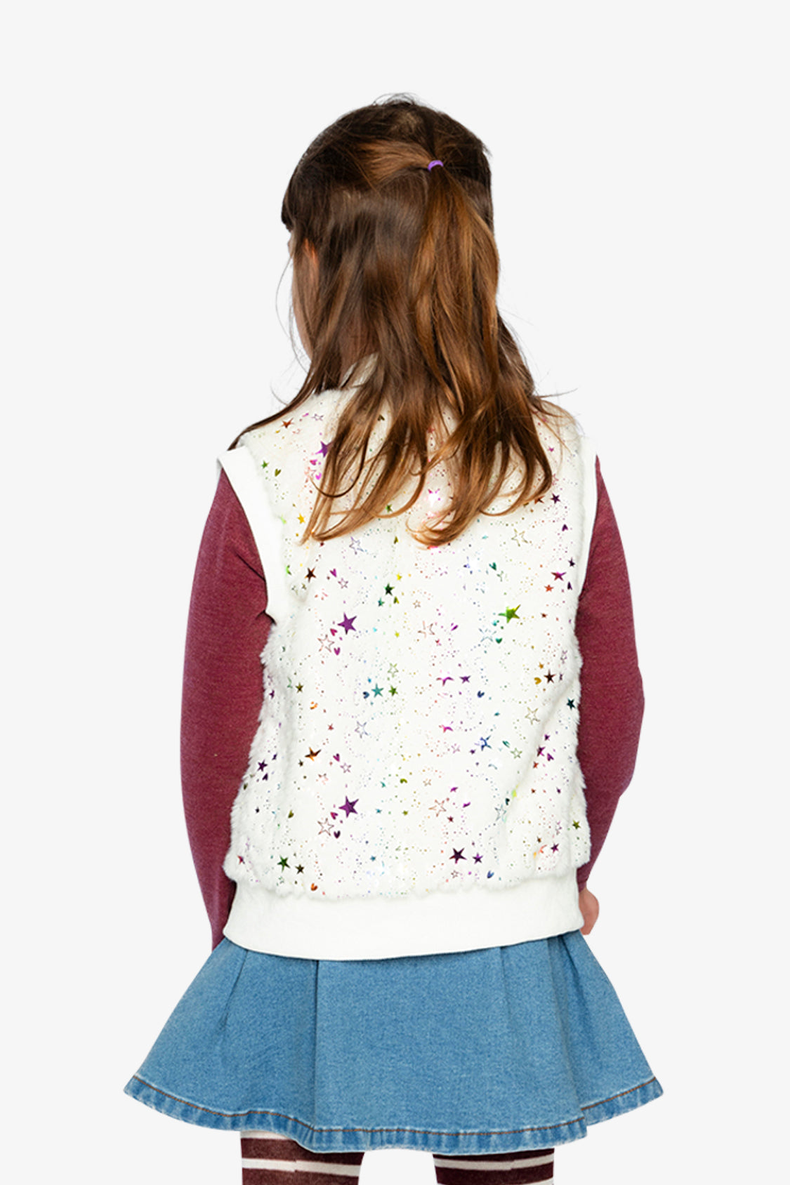 Faux Fur Sleeveless Vest Multicolored Star-3