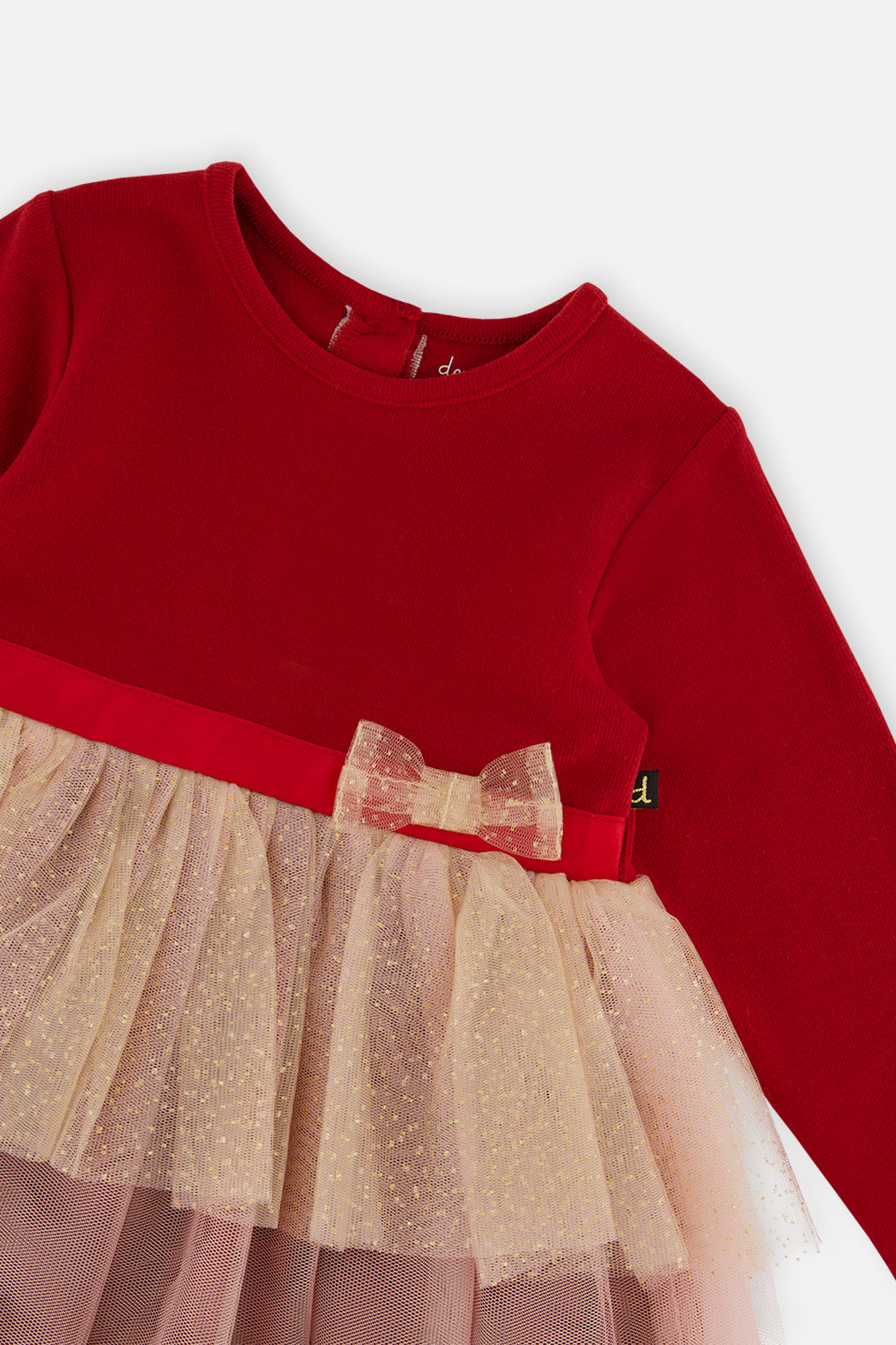 Baby Bi-Material Dress With Glittering Skirt Red-2