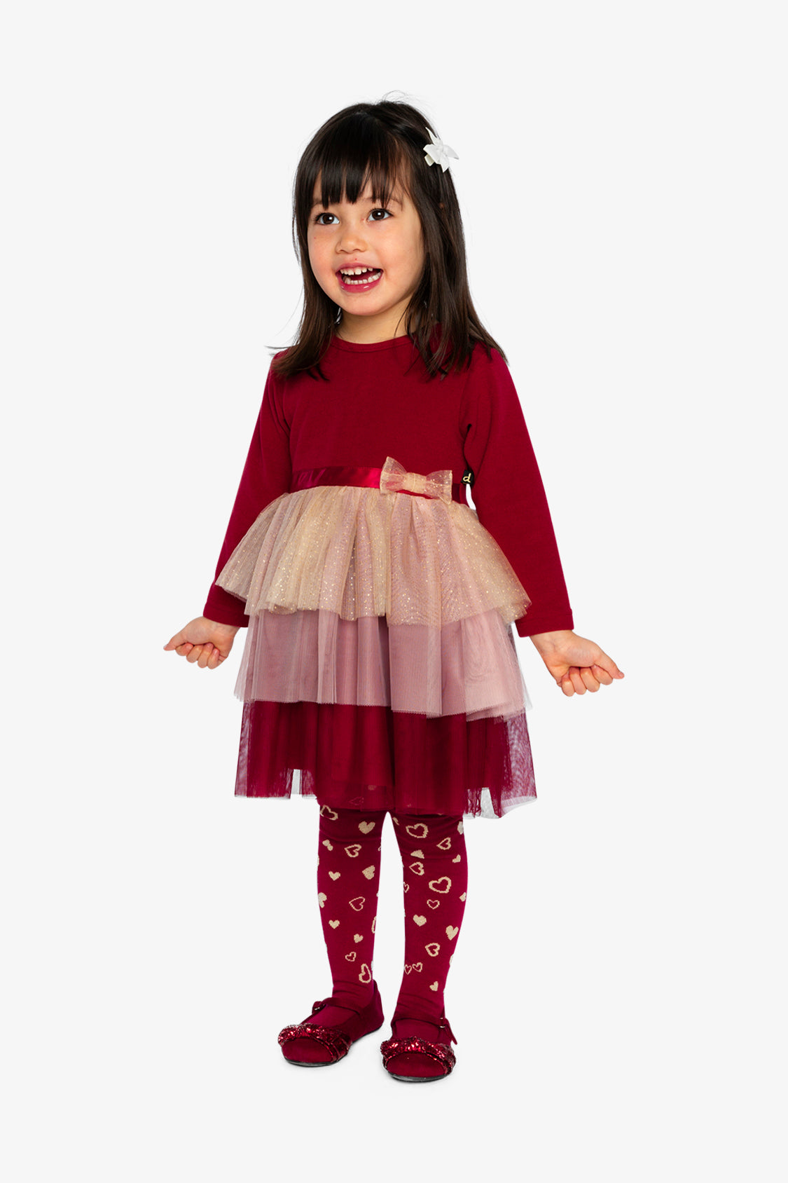 Bi-Material Dress With Glittering Skirt Red-2