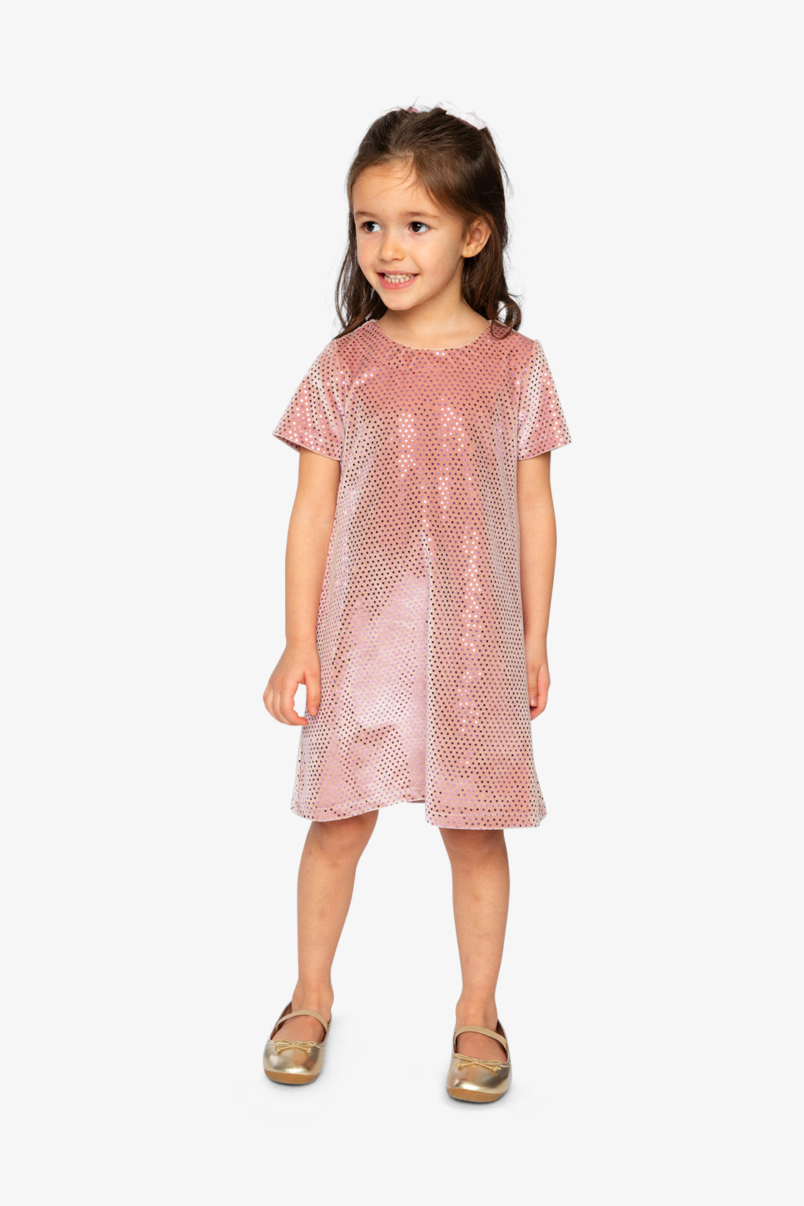 Short Sleeve A Line Dress Pink-1