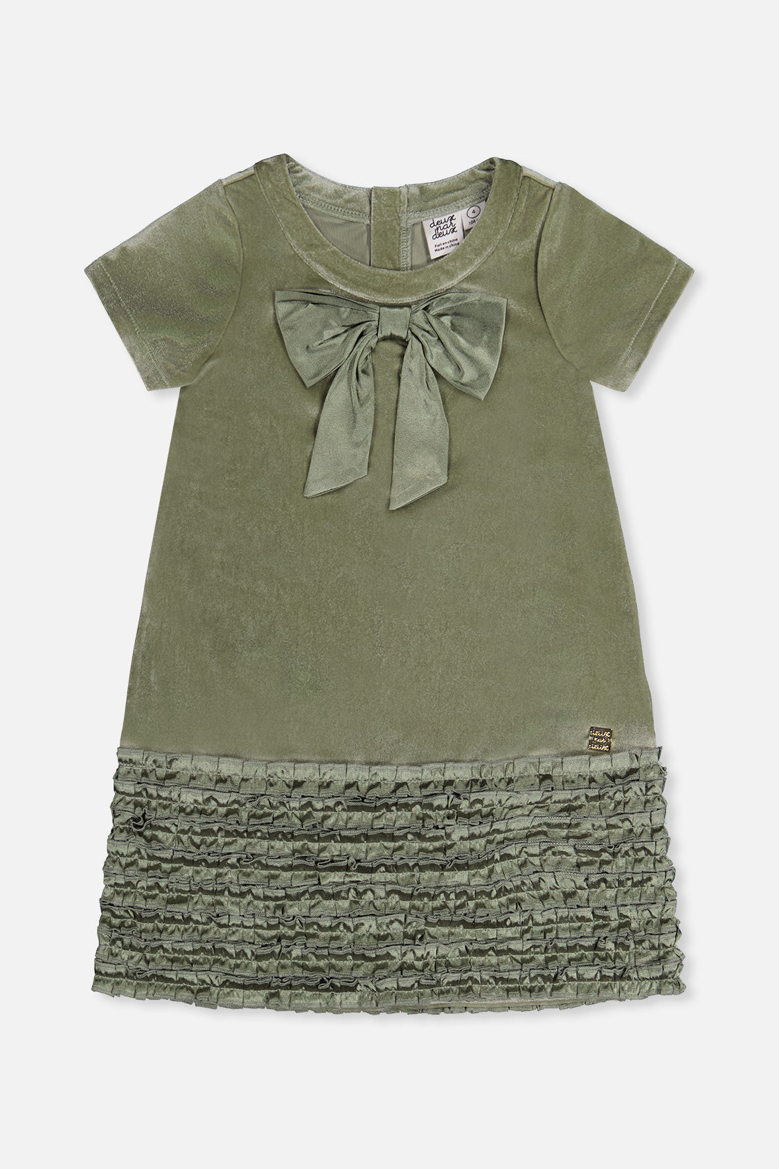 Short Sleeve A Line Dress With Bow Greyish Green-0