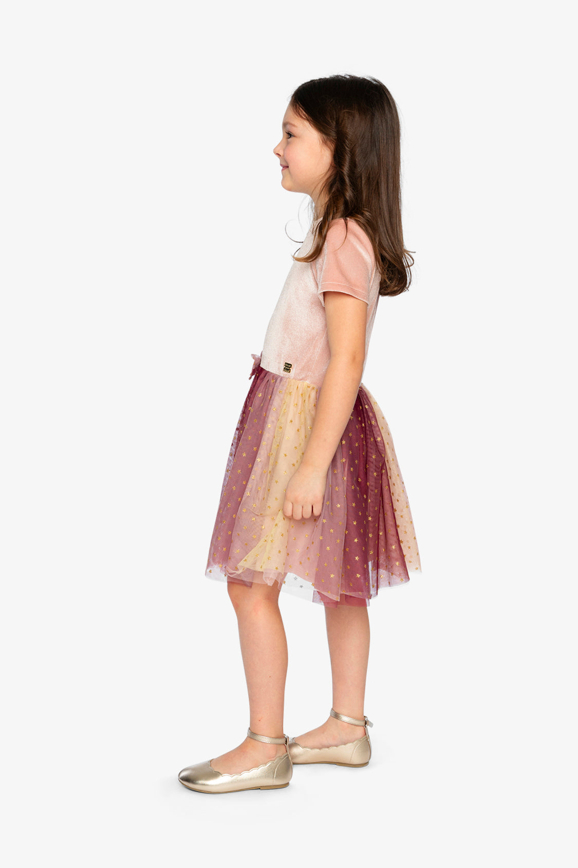 Bi-Material Dress With Gradient Print Skirt Pink-3