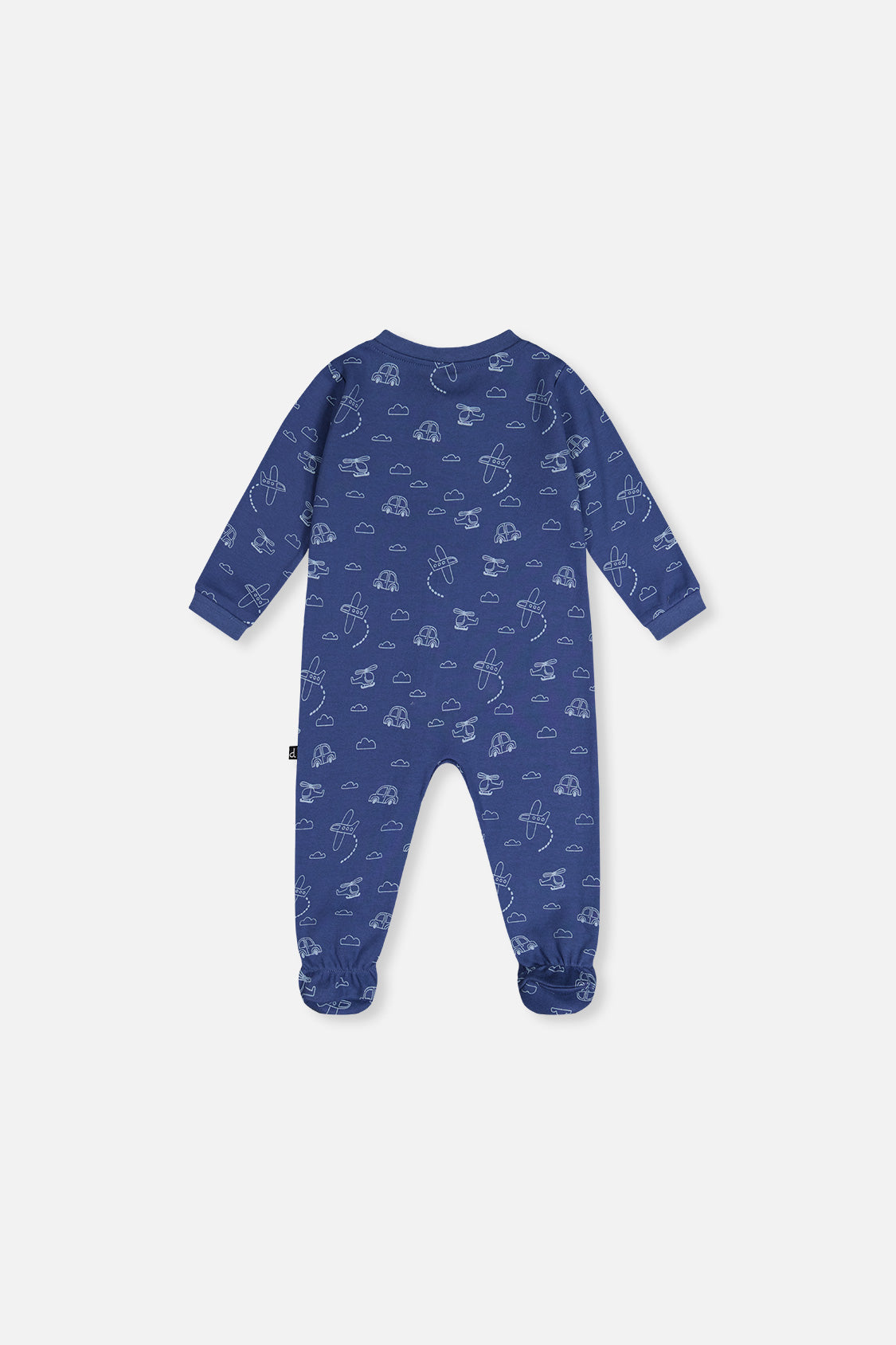 Baby Organic Cotton One Piece Pajama Blue Transport Print-1