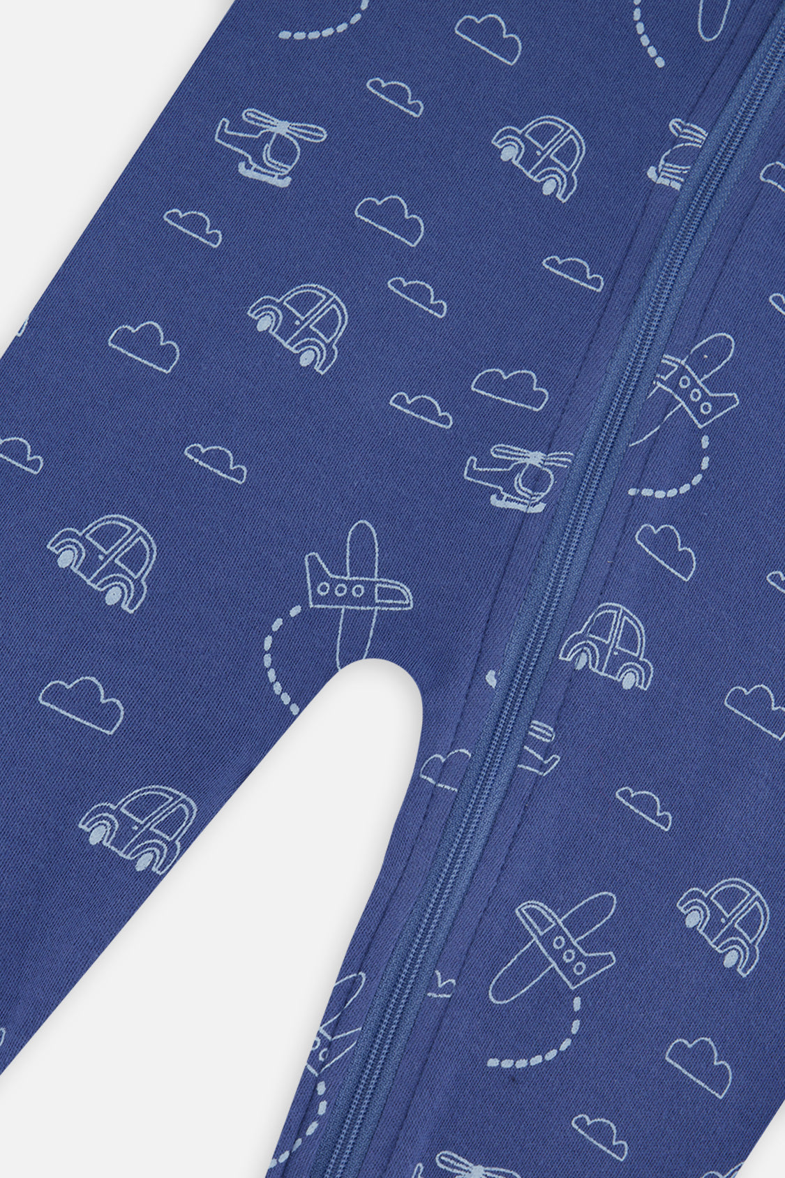 Baby Organic Cotton One Piece Pajama Blue Transport Print-2