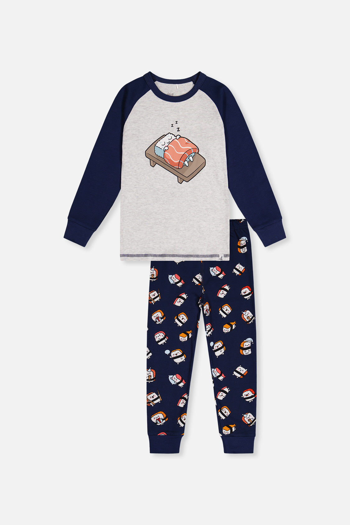 Organic Cotton Two Piece Pajama Set Blue Sushi Print-0