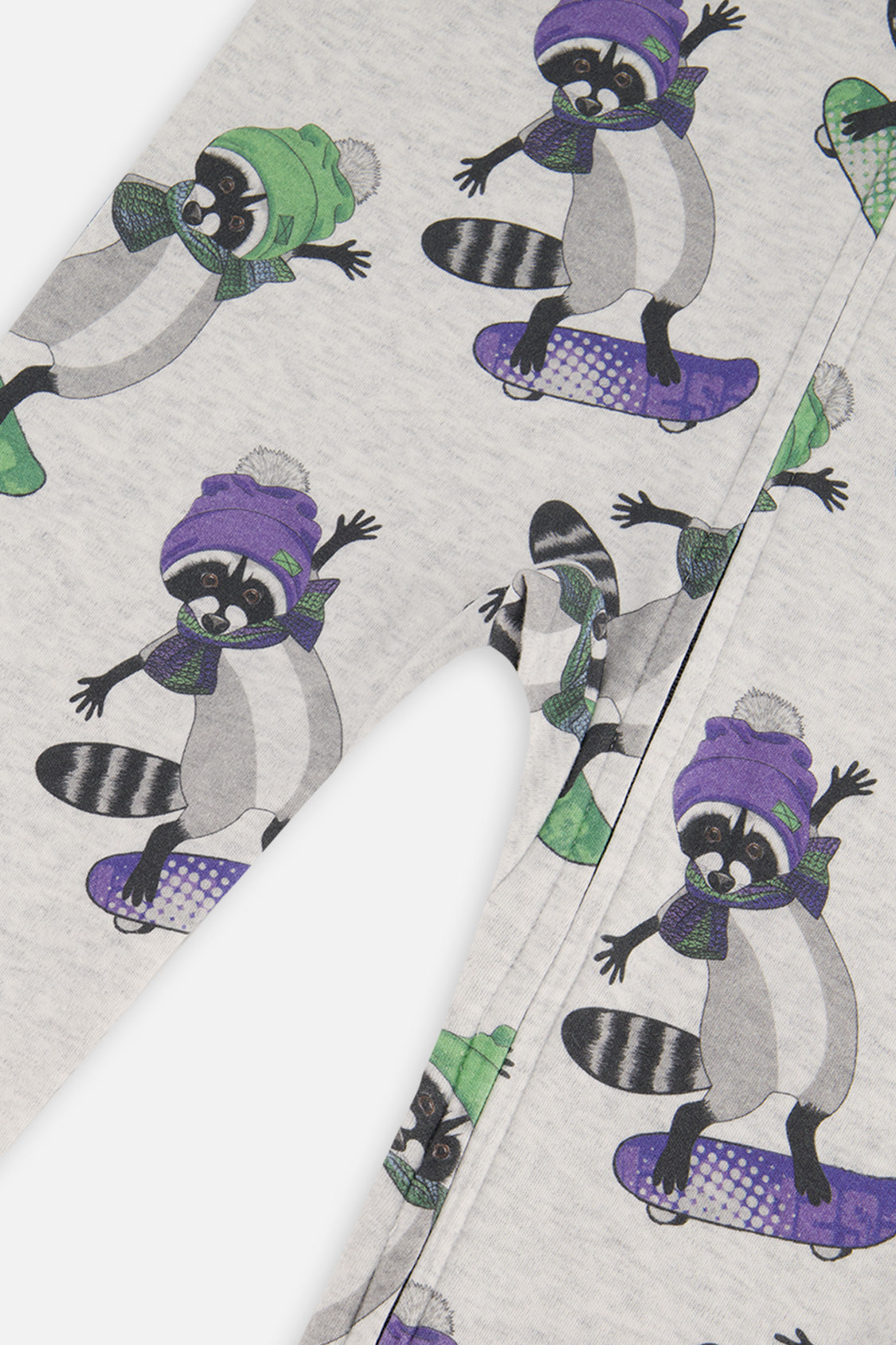 Deux par Deux Organic Cotton One Piece Pajama Beige Raccoon Print