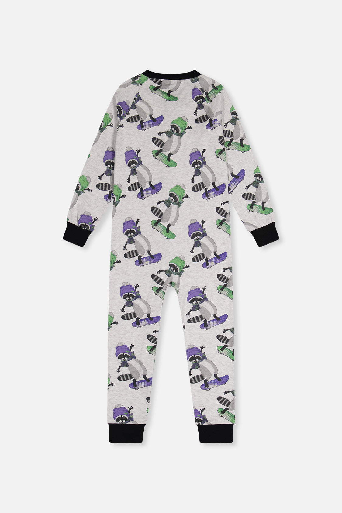 Baby Organic Cotton One Piece Pajama Beige Raccoon Print-1