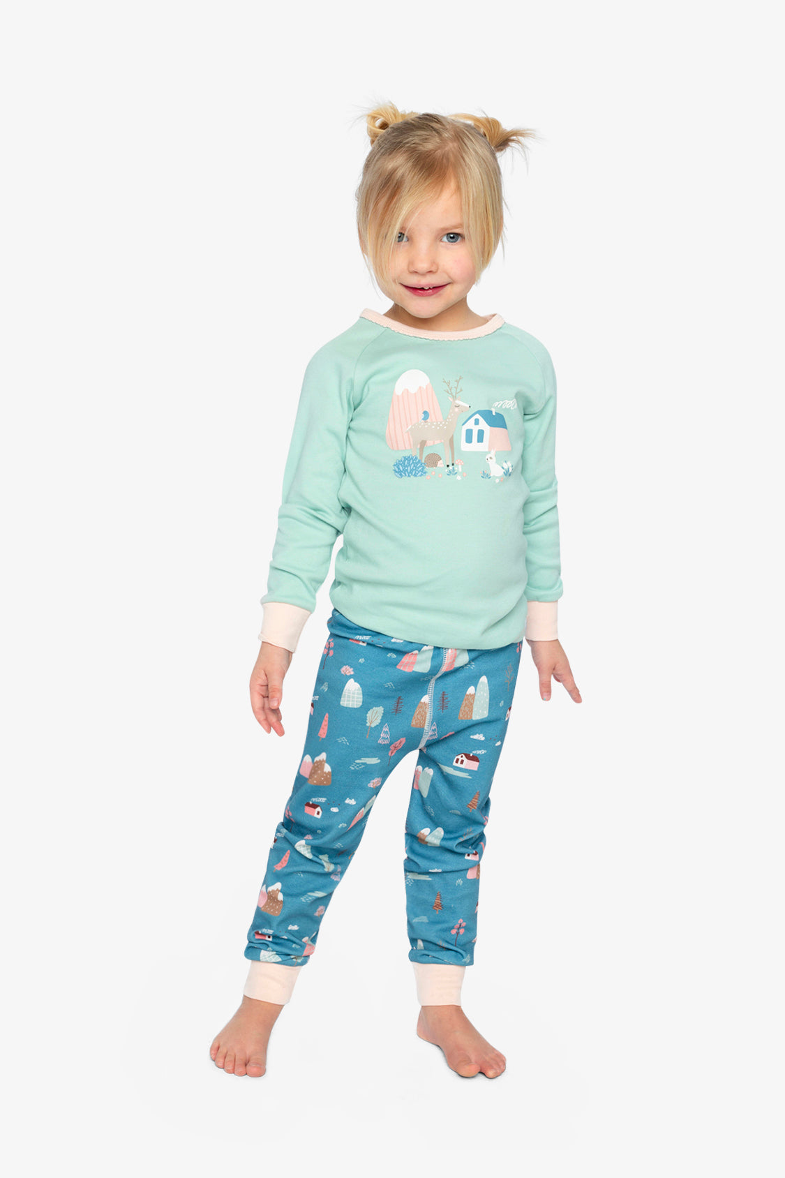 Organic Cotton Two Piece Pajama Set Blue House Print-1