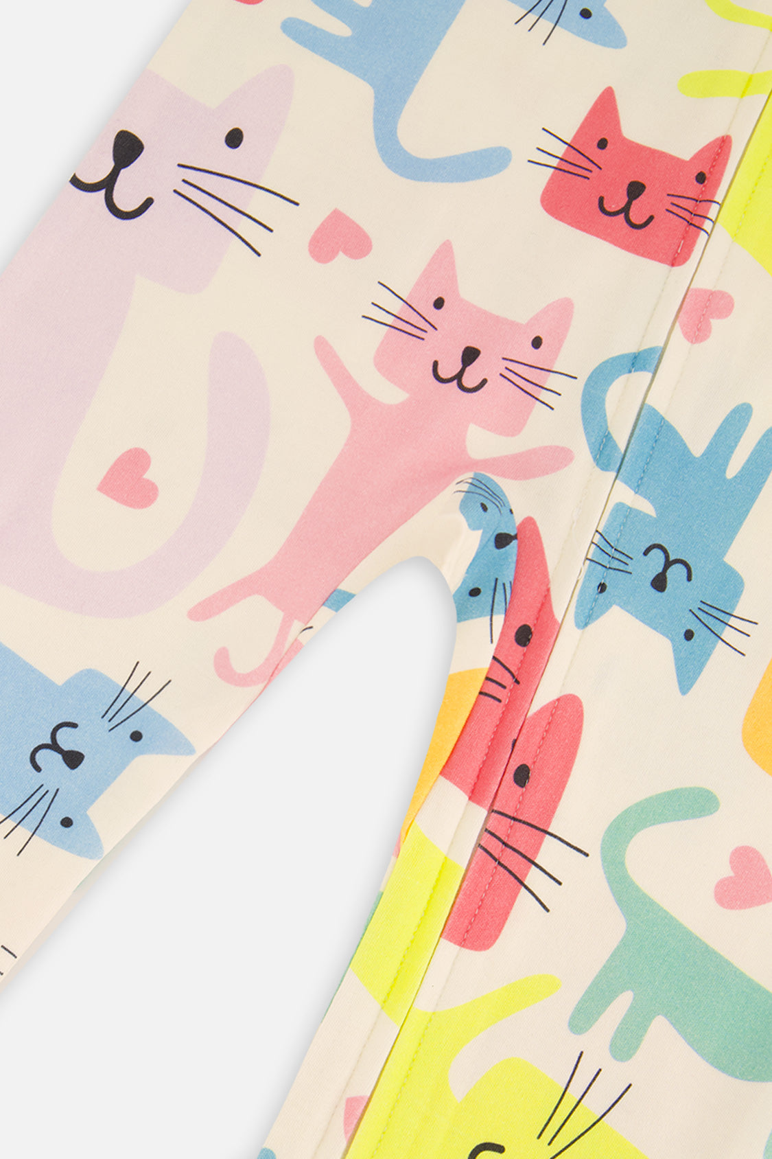 Deux par Deux Organic Cotton One Piece Pajama White Cat Print
