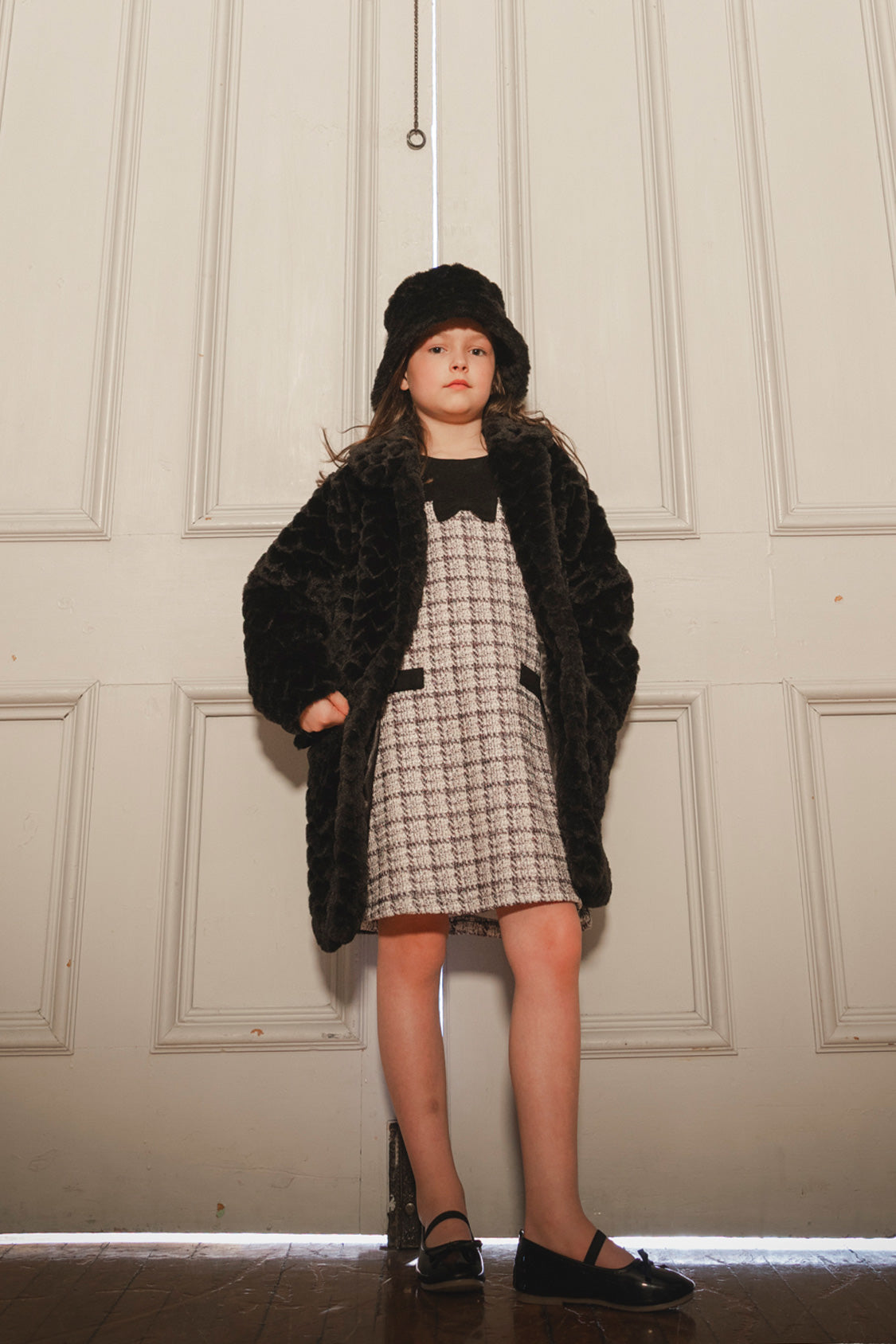 Faux Fur Long Coat Black-1