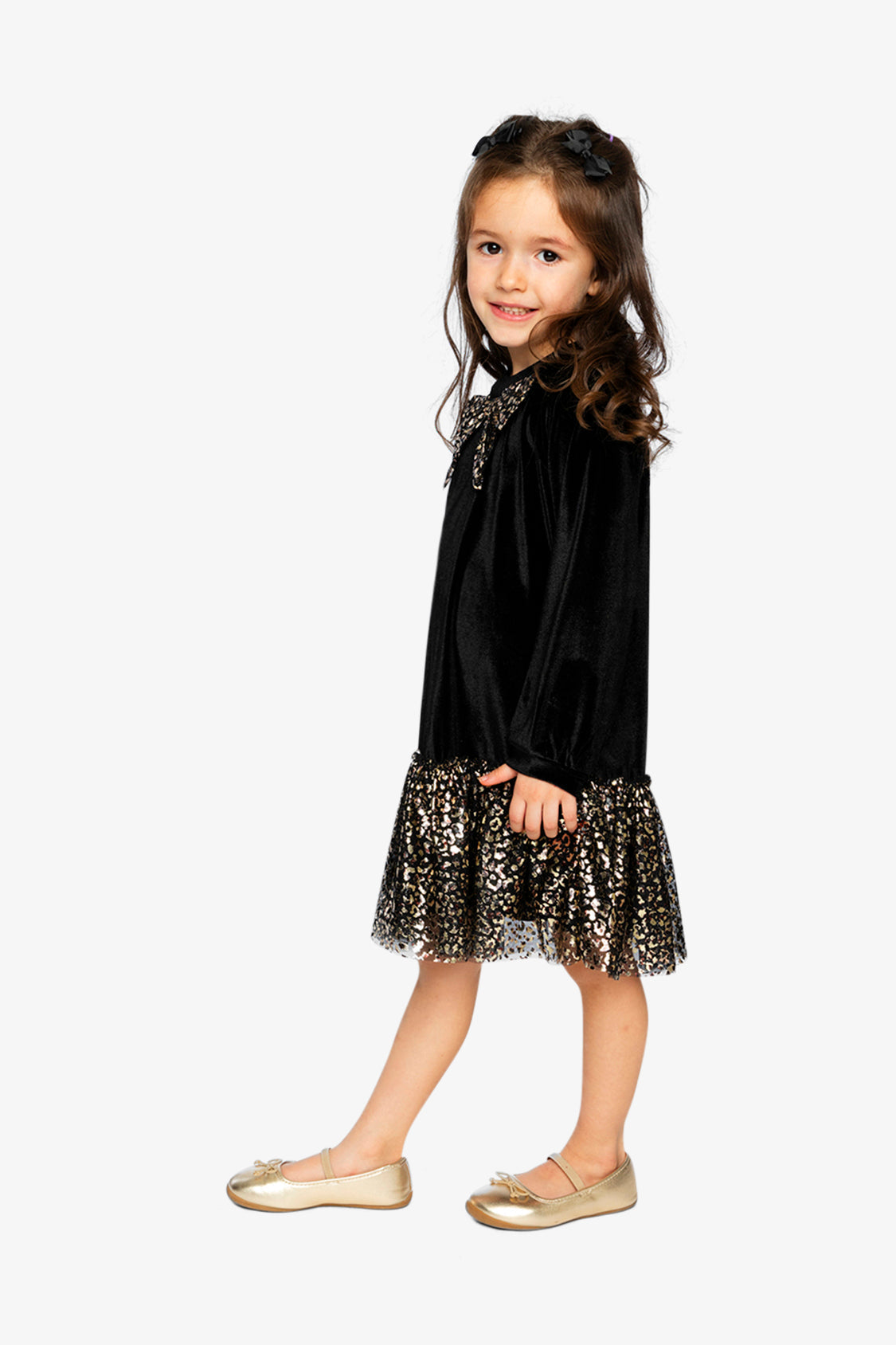 Bi-Material Raglan Sleeves Dress Black And Gold-2