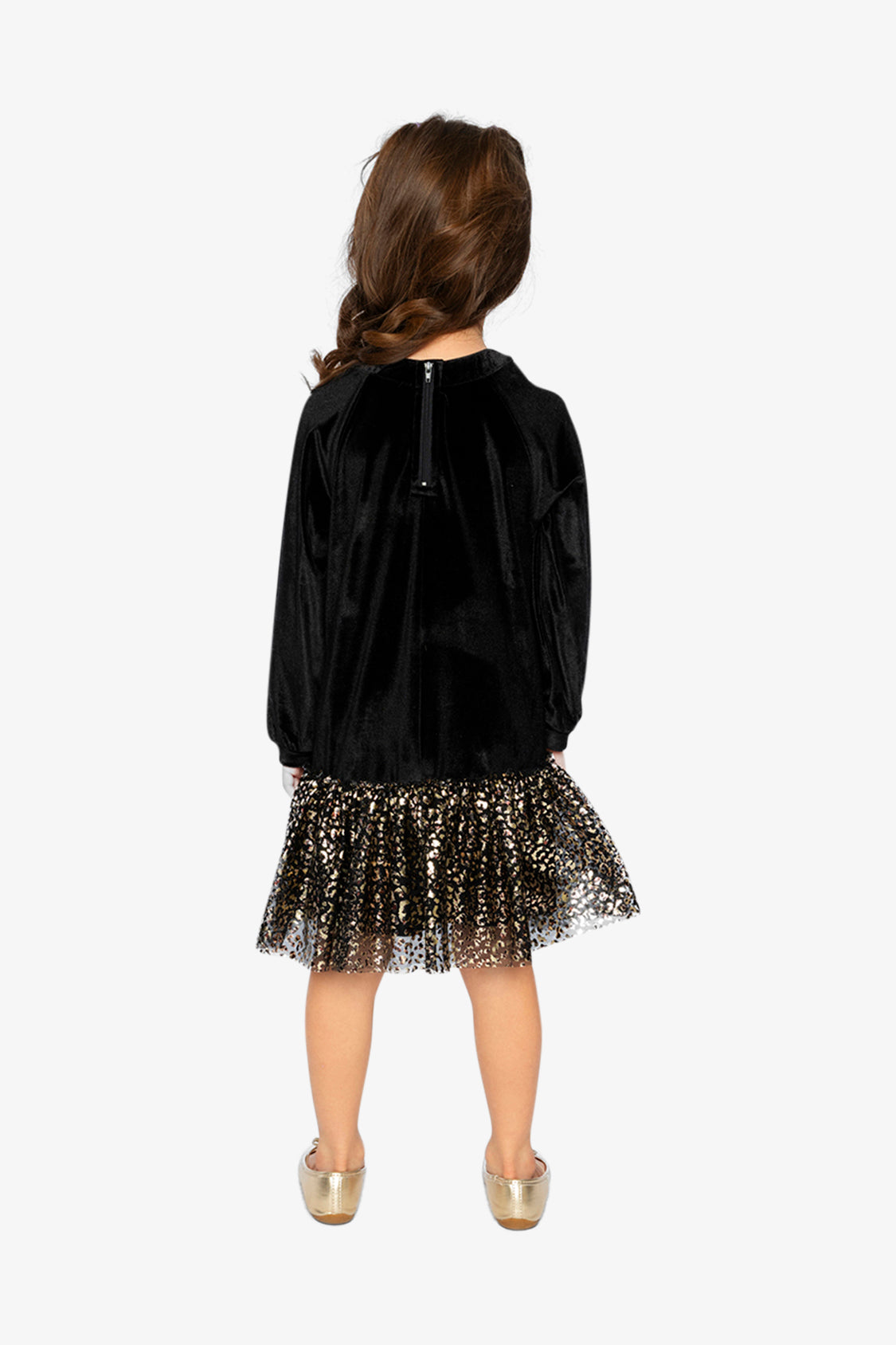 Bi-Material Raglan Sleeves Dress Black And Gold-3