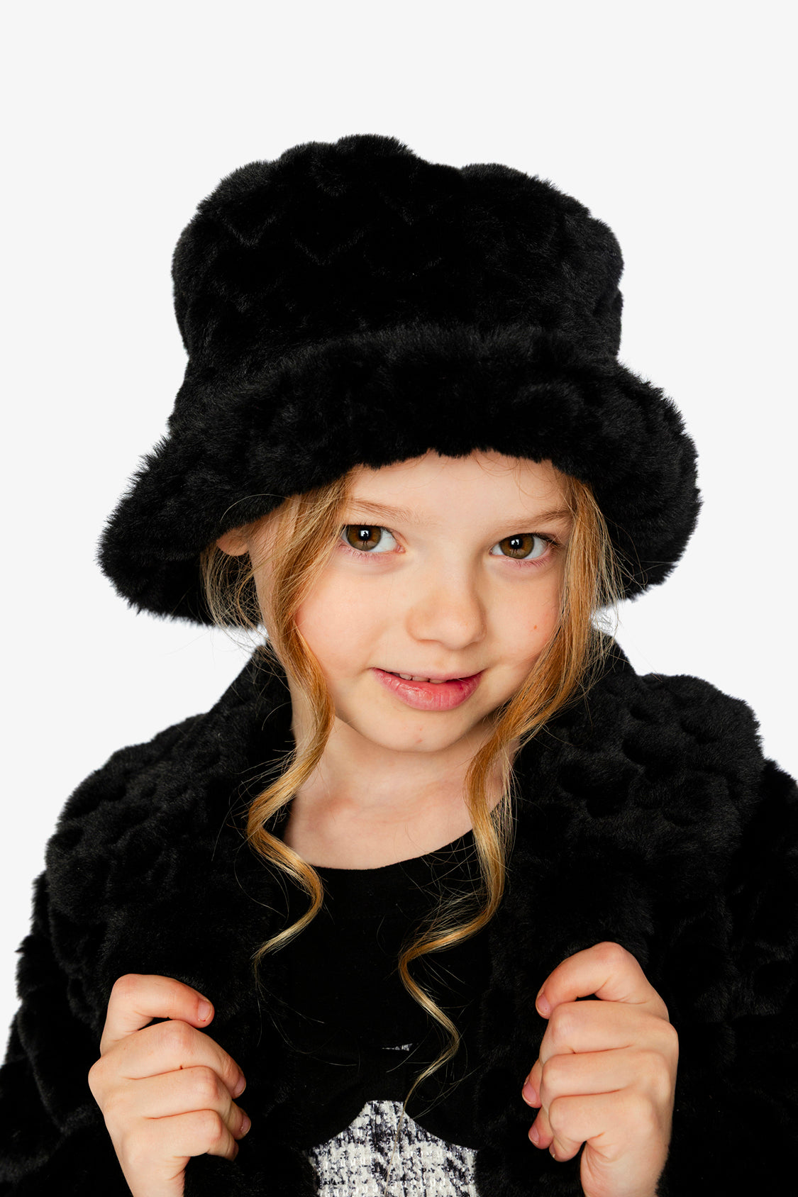 Faux Fur Bucket Hat Black-2