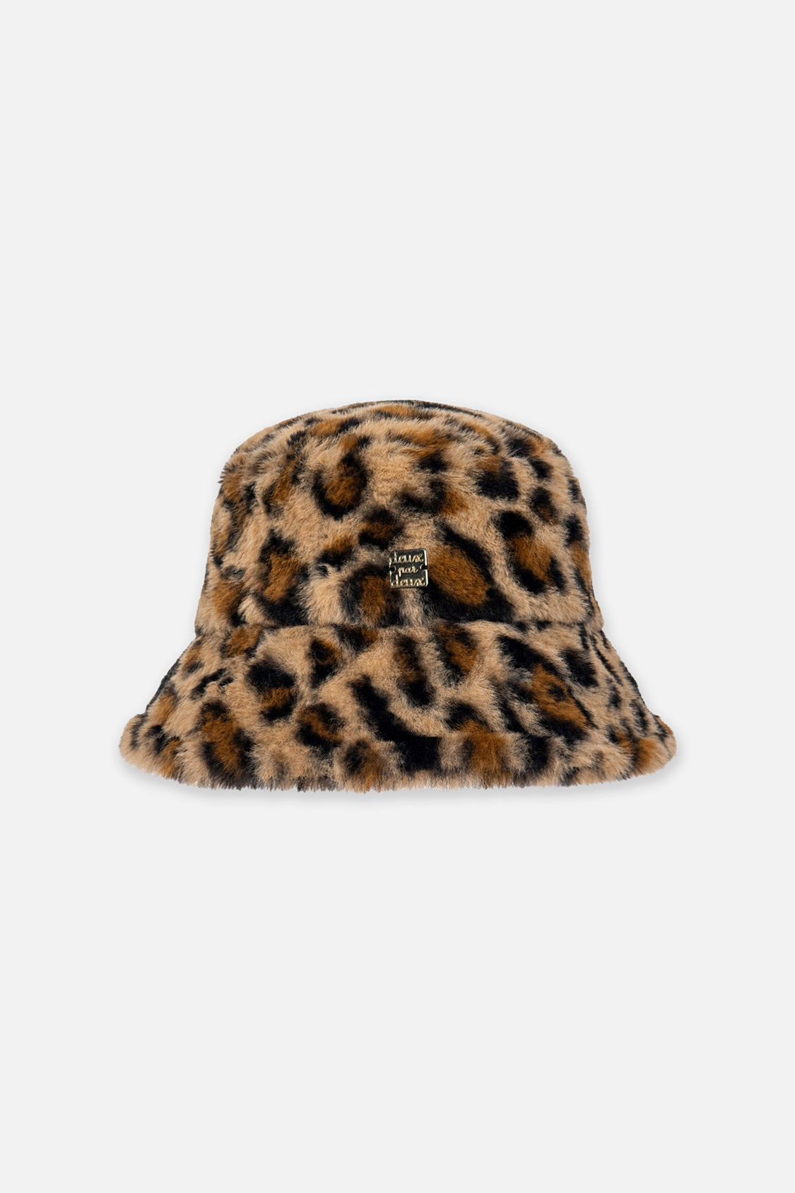 Faux Fur Bucket Hat Brown Leopard Print-0
