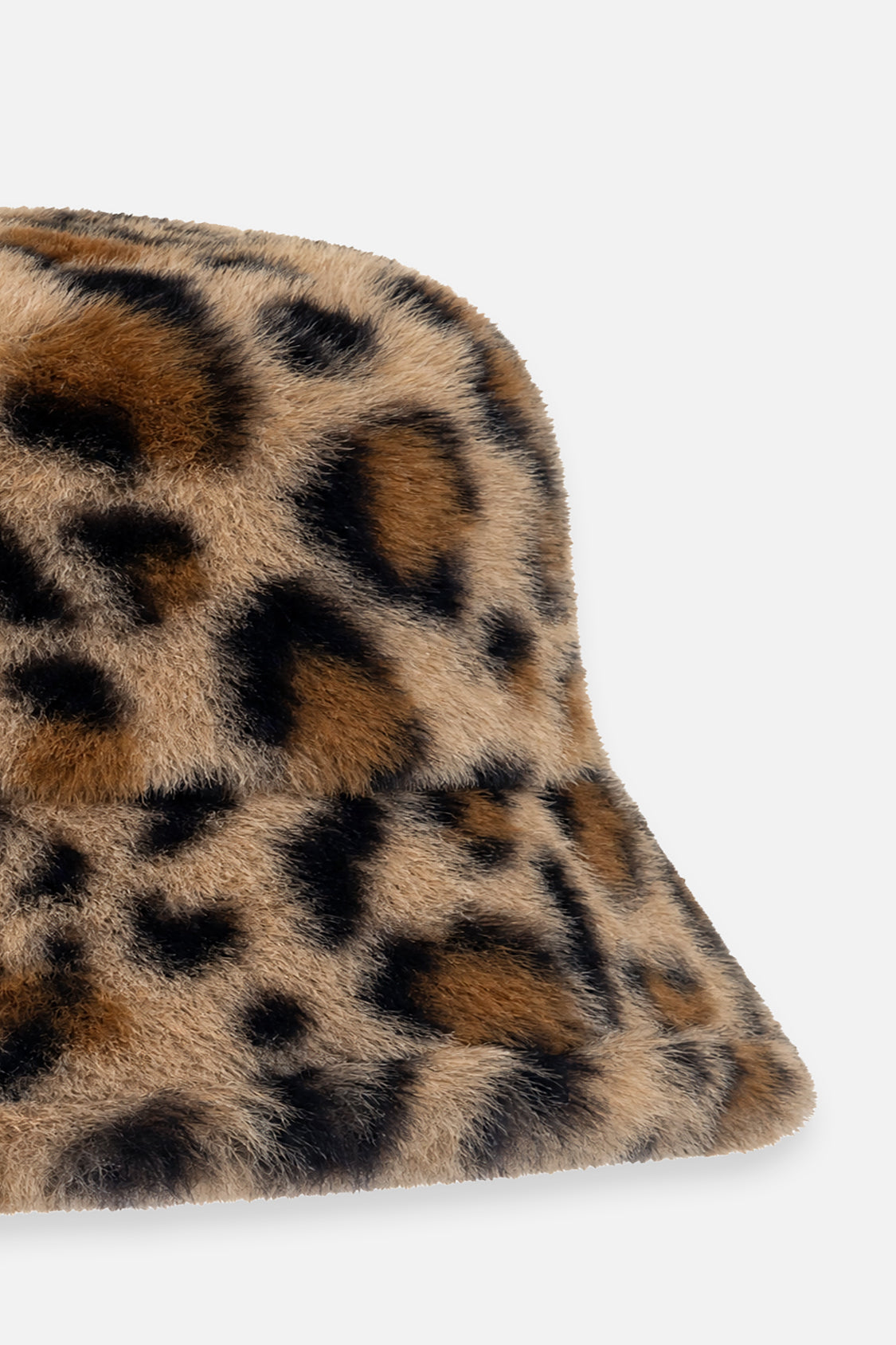 Faux Fur Bucket Hat Brown Leopard Print-4