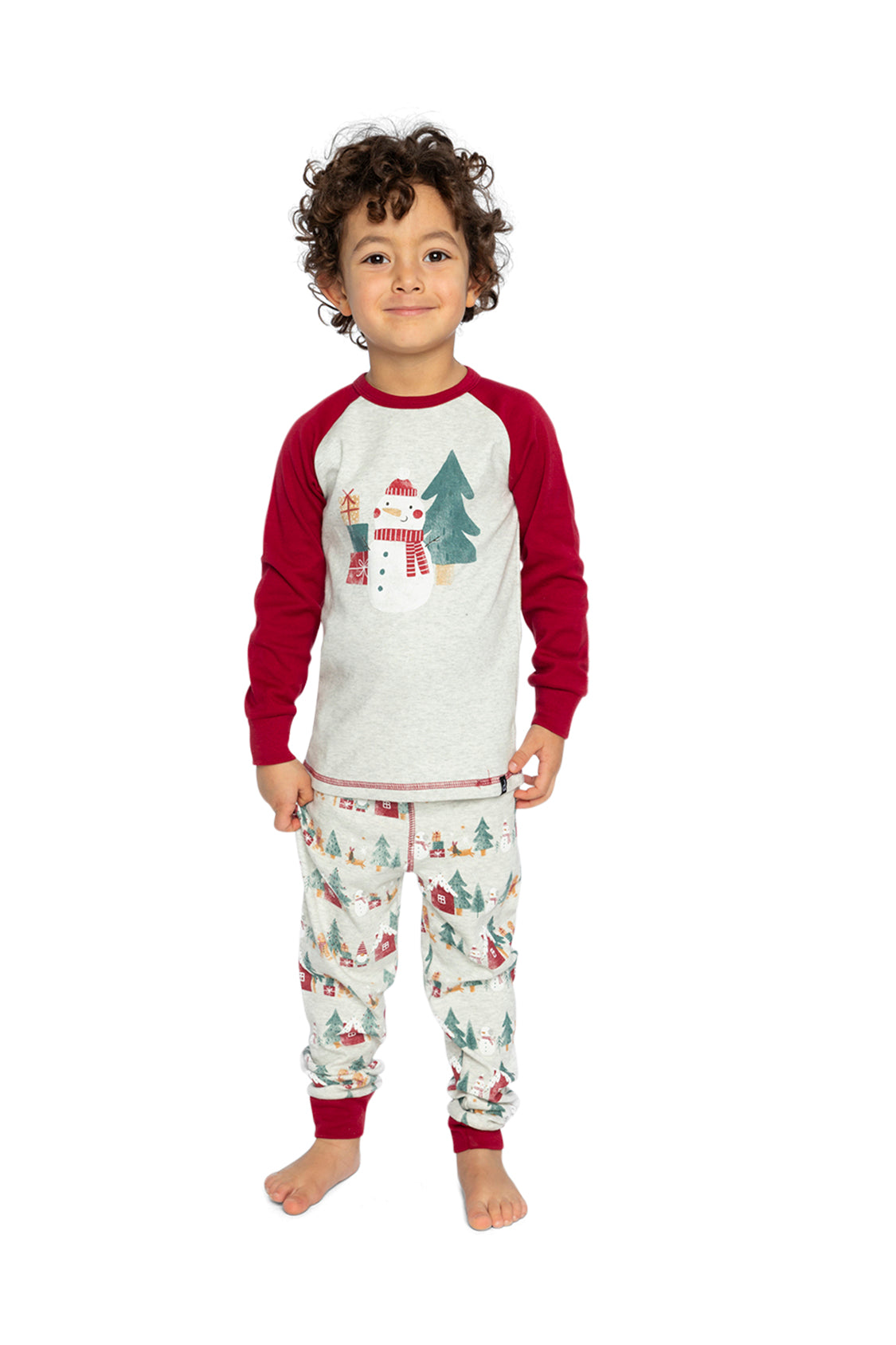 Organic Cotton Two Piece Christmas Pajama Set Beige Christmas Print-1