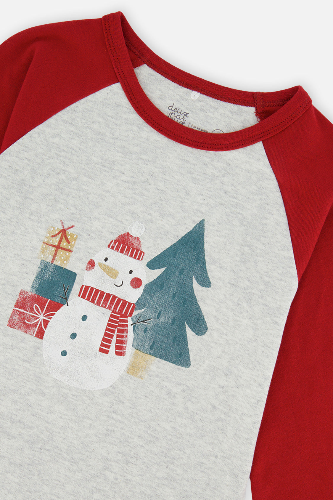 Deux par Deux Organic Cotton Two Piece Christmas Pajama Set Beige Christmas Print