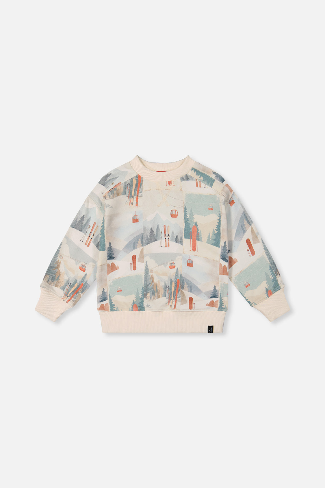 Fleece Sweatshirt Beige Ski Print-0