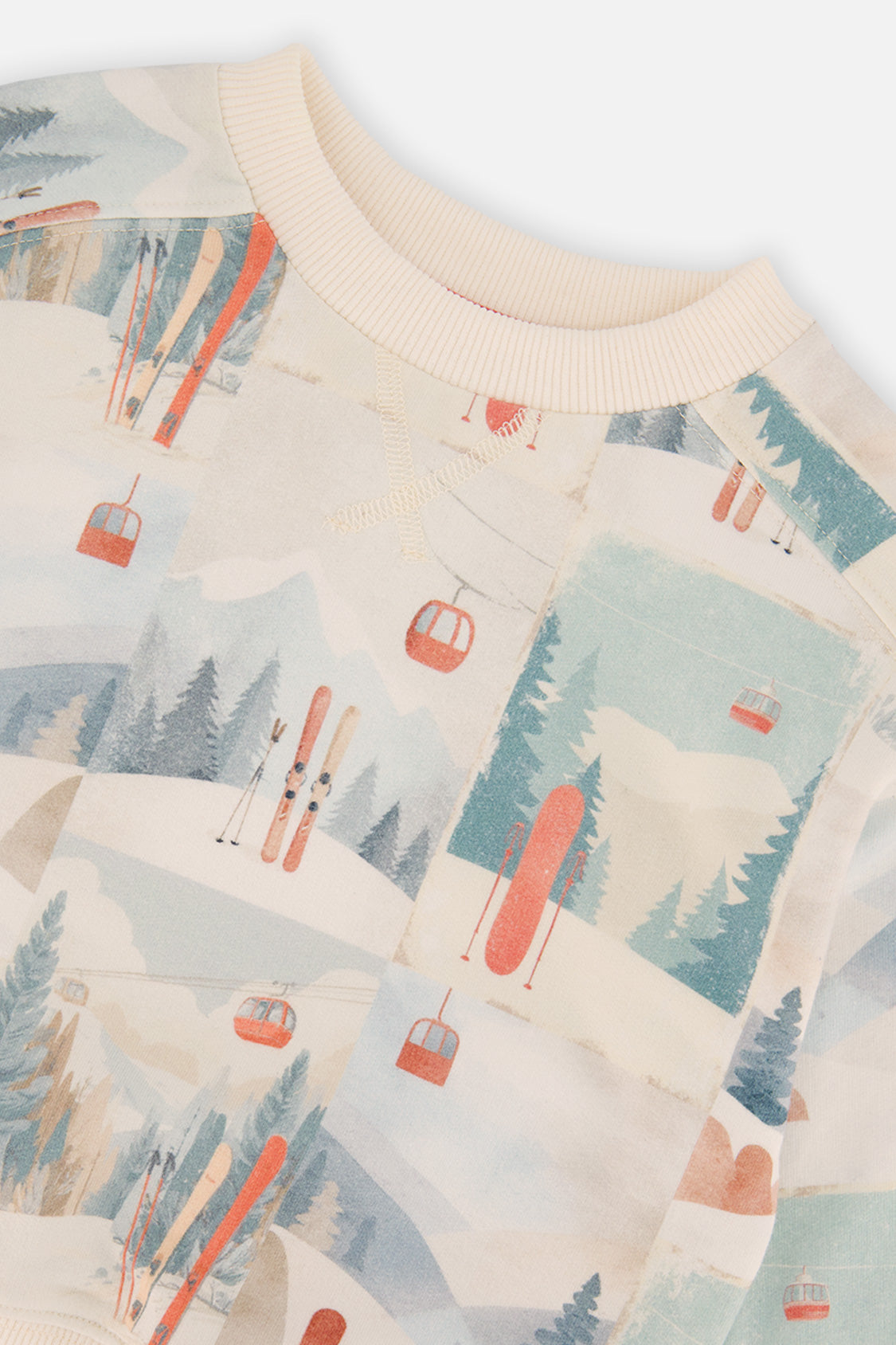 Baby Fleece Sweatshirt Beige Ski Print-2