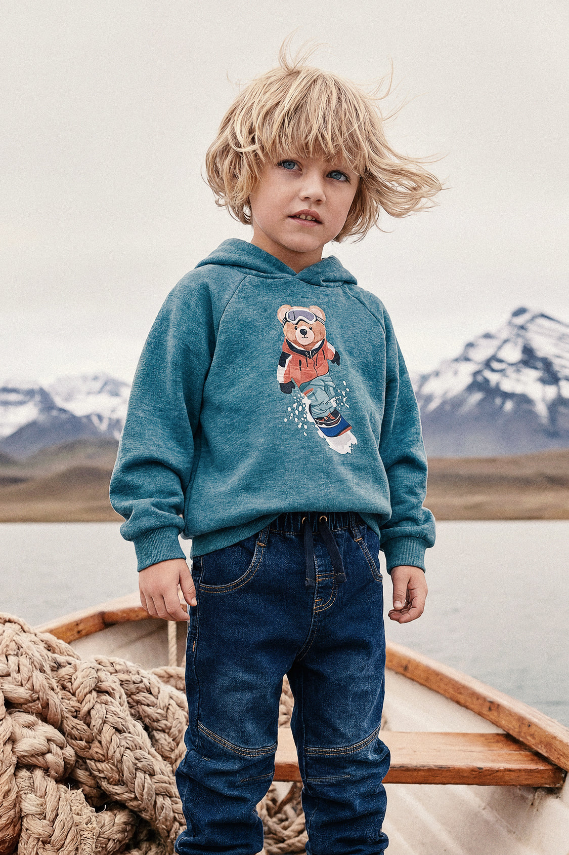 Deux par Deux Hoodie With Screenprint Pale Turquoise