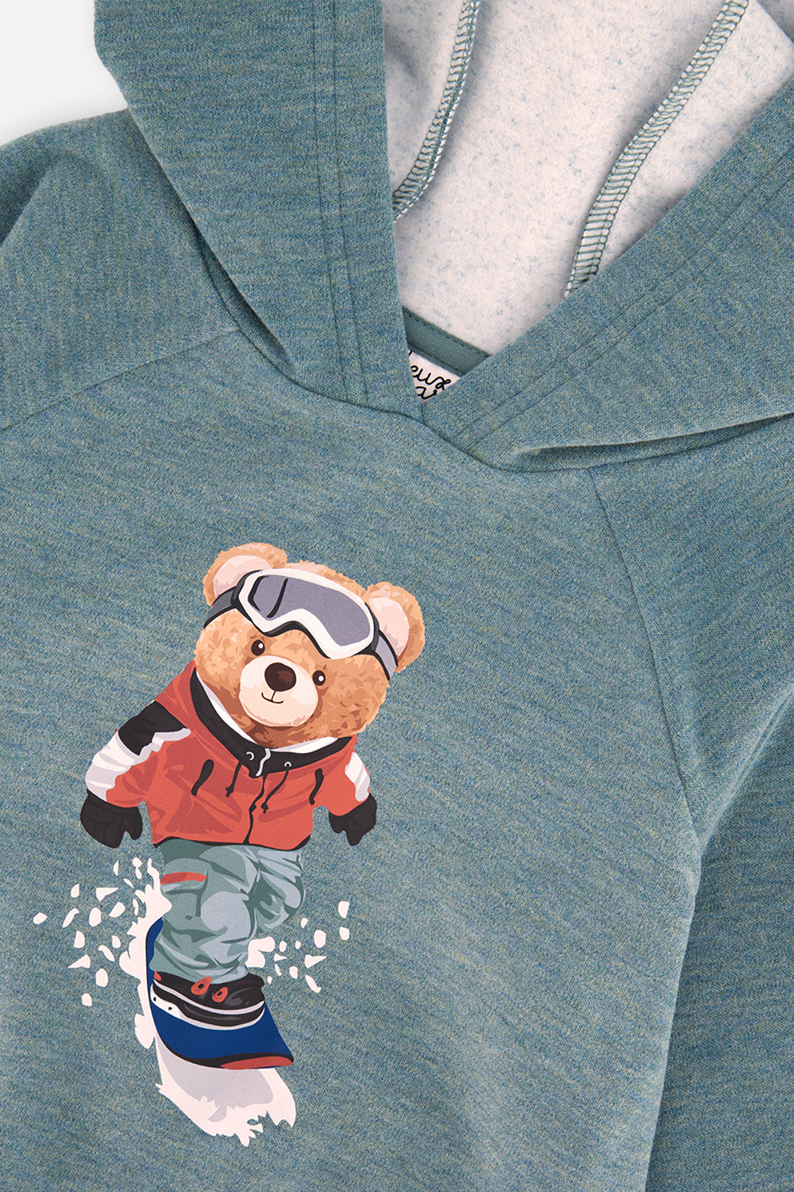 Deux par Deux Hoodie With Screenprint Pale Turquoise
