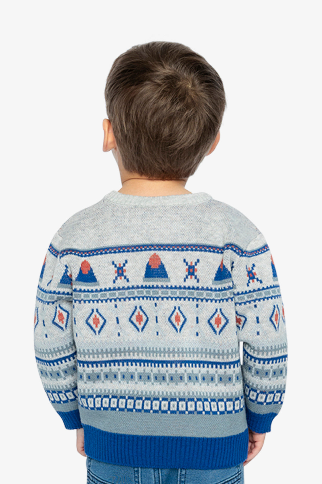 Jacquard Knit Sweater Blue And Beige-4