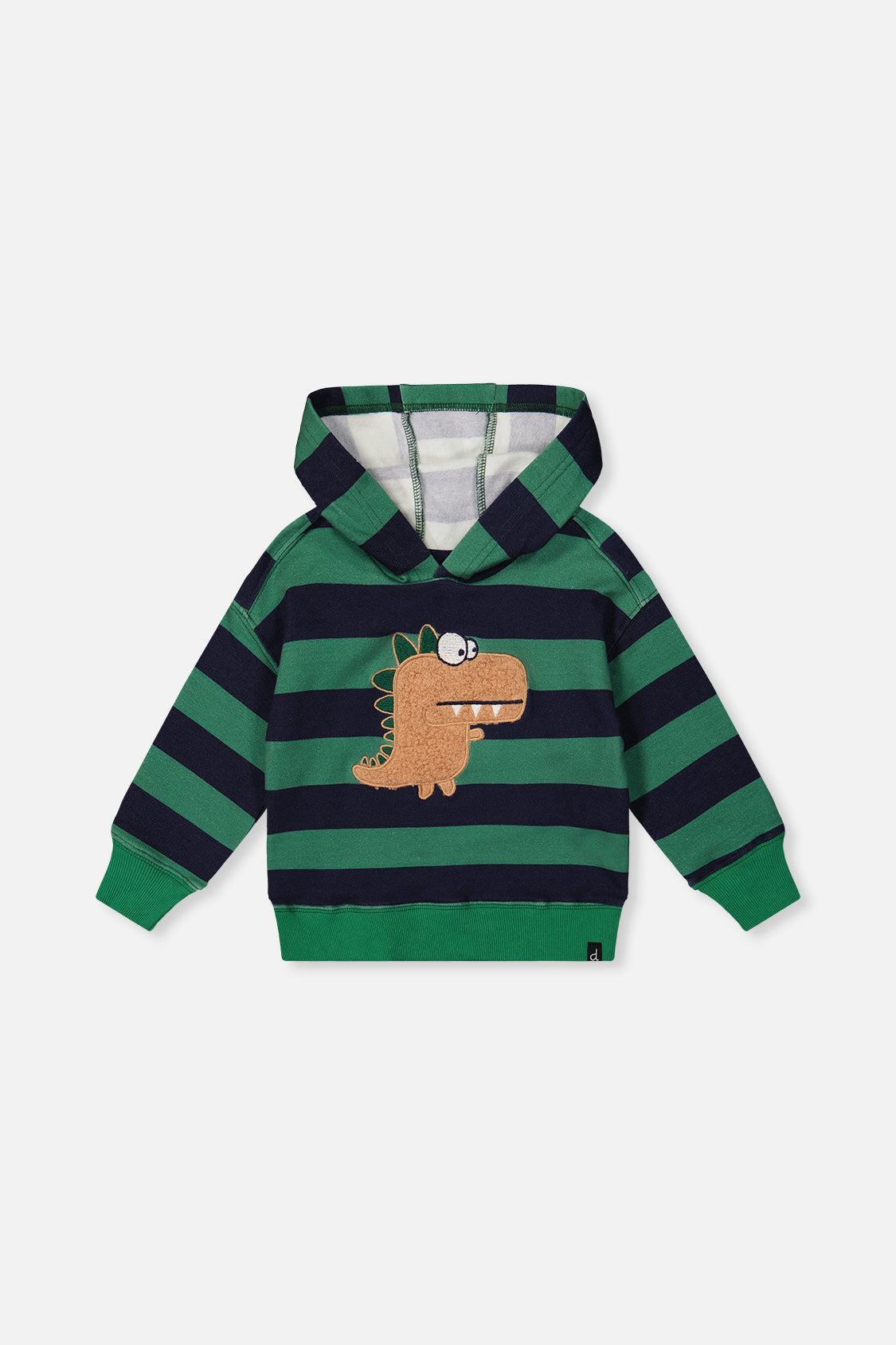 Fleece Hoodie With Applique Blue Striped Green-0