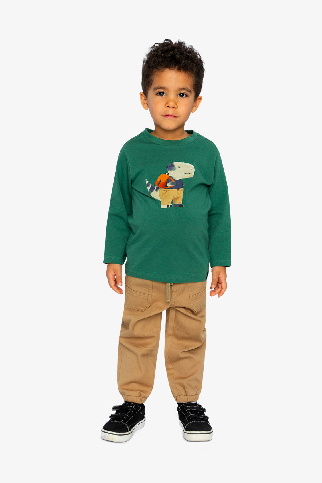 Long Sleeve Organic Cotton T-Shirt Green by Deux par Deux, full outfit look