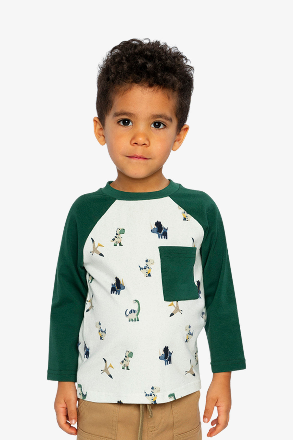 Baby Long Sleeve Raglan T-Shirt Beige Dinosaur Print-1