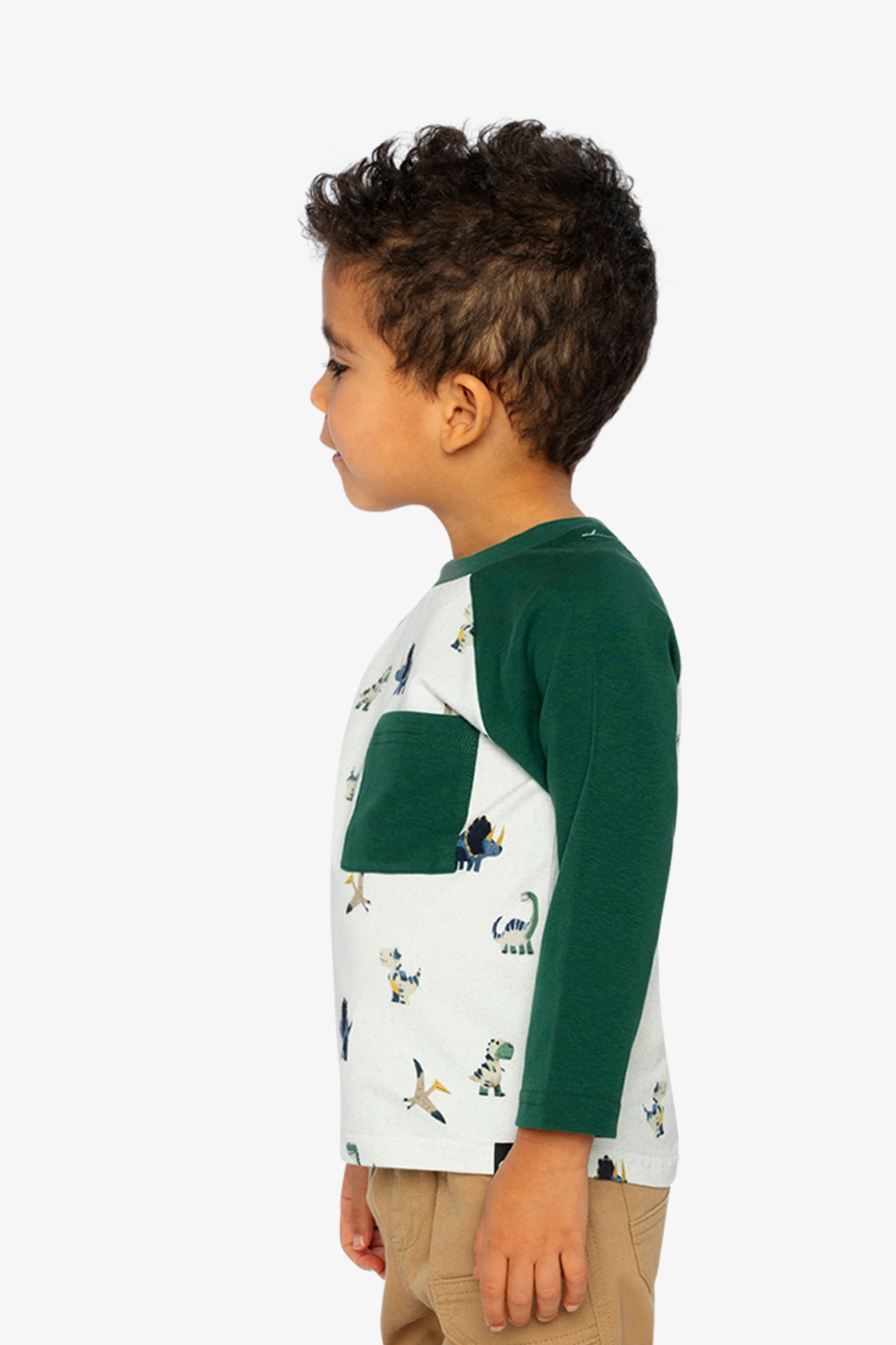 Long Sleeve Raglan T-Shirt Beige Dinosaur Print-2