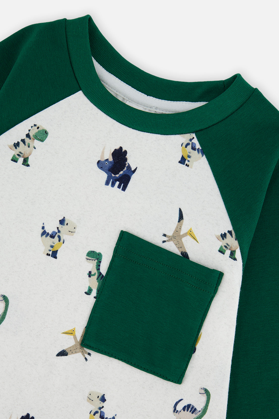 Deux par Deux Long Sleeve Raglan T-Shirt Beige Dinosaur Print