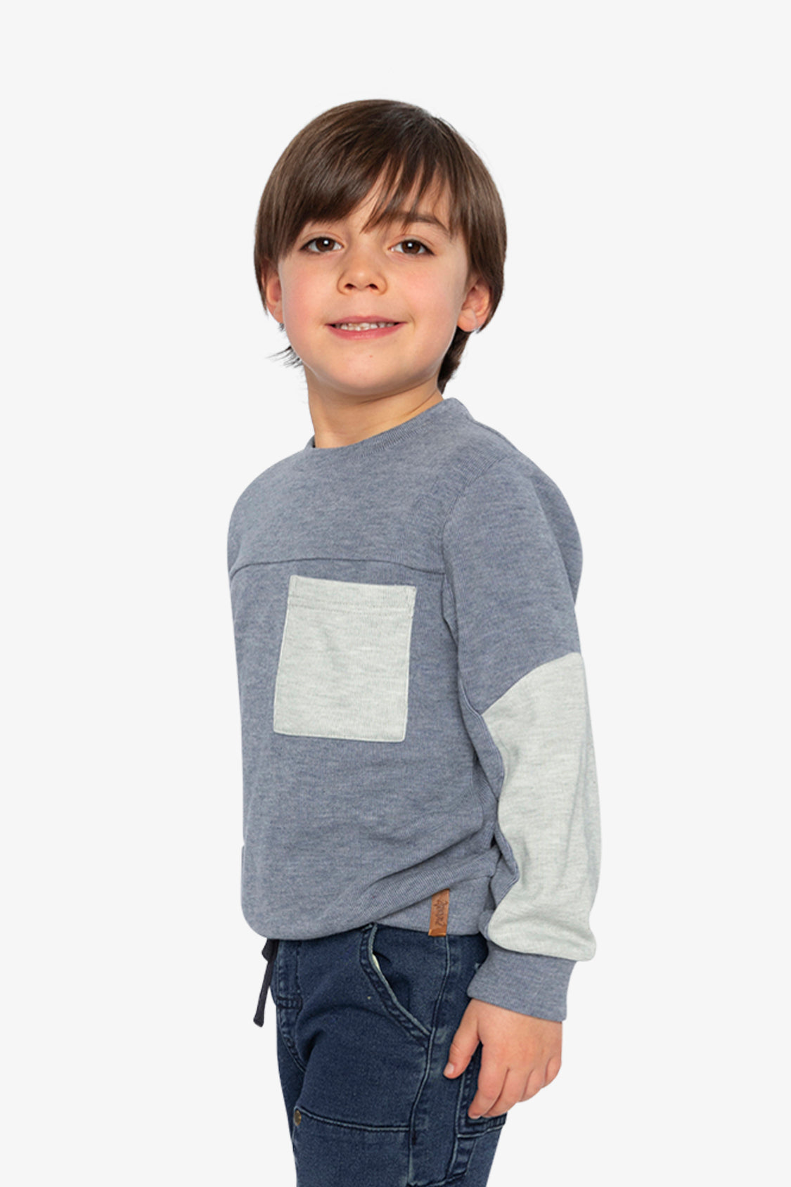 Colorblock Brushed Jersey Top With Chest Pocket Blue-Grey-2