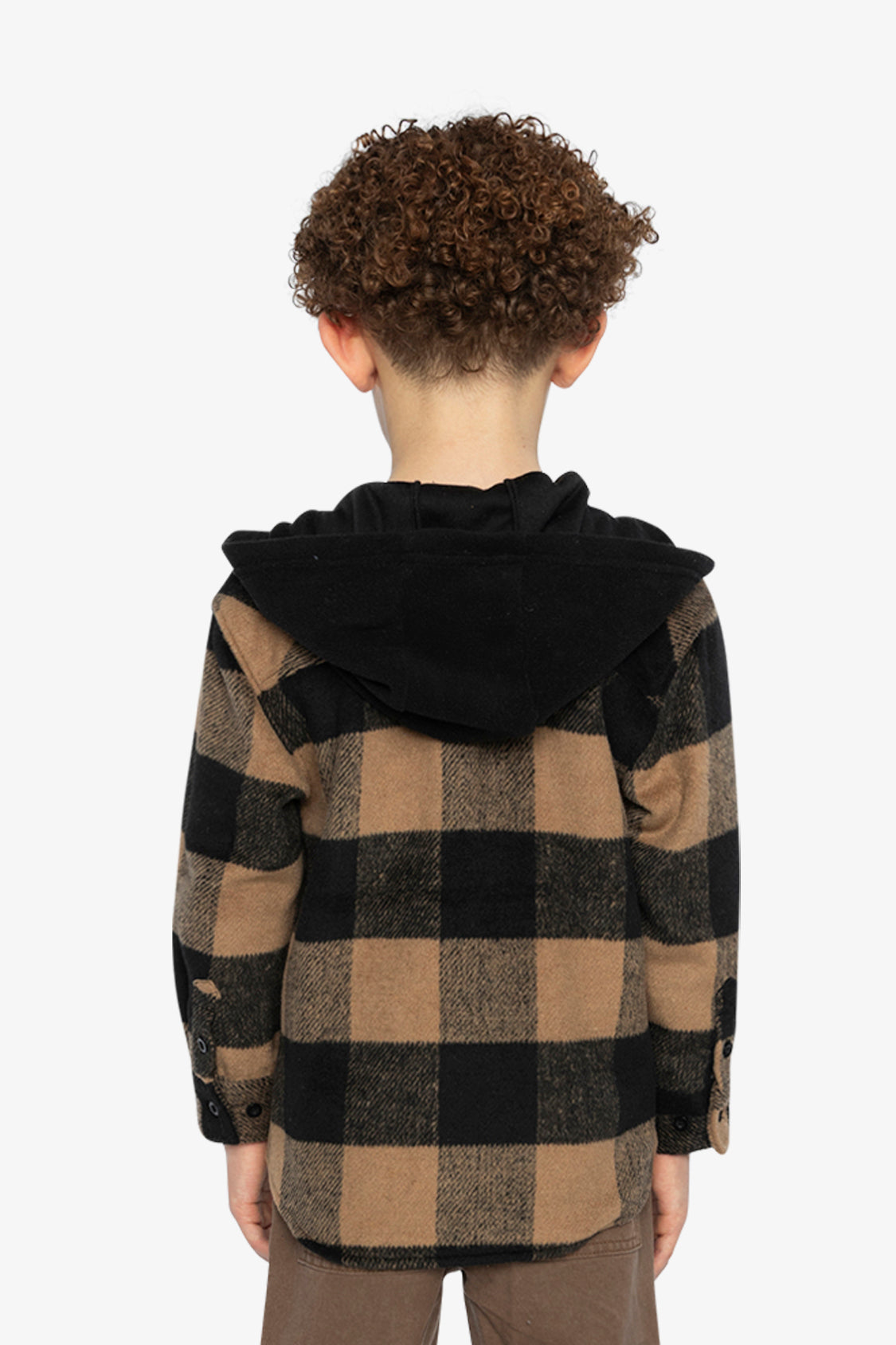 Flannel Shirt With Fleece Hood Brown And Black Plaid-3