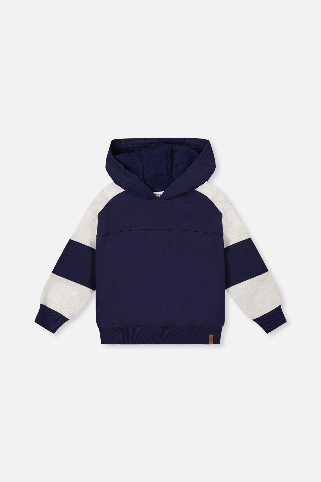 Hooded Striped Fleece Cardigan Dark Blue And Beige-0