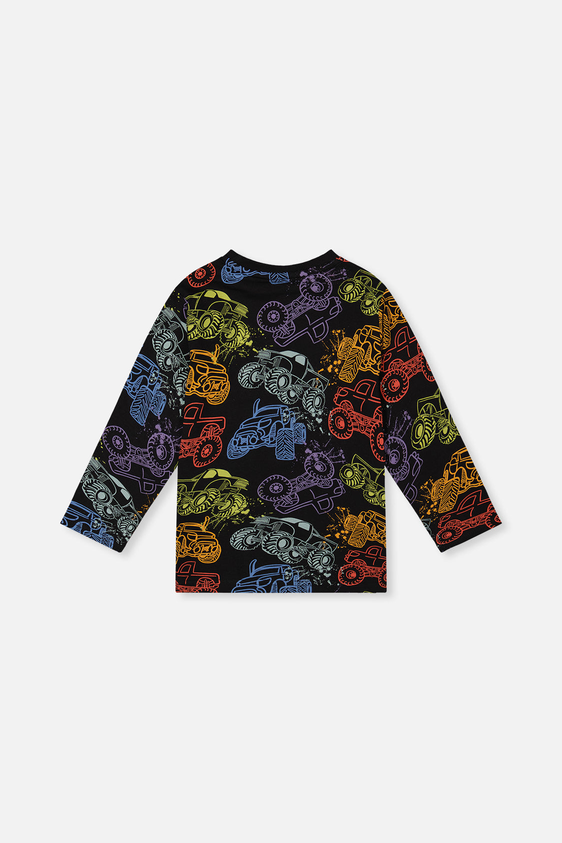 Deux par Deux Organic Cotton Long Sleeve T-Shirt Black Monster Truck Print product image P2