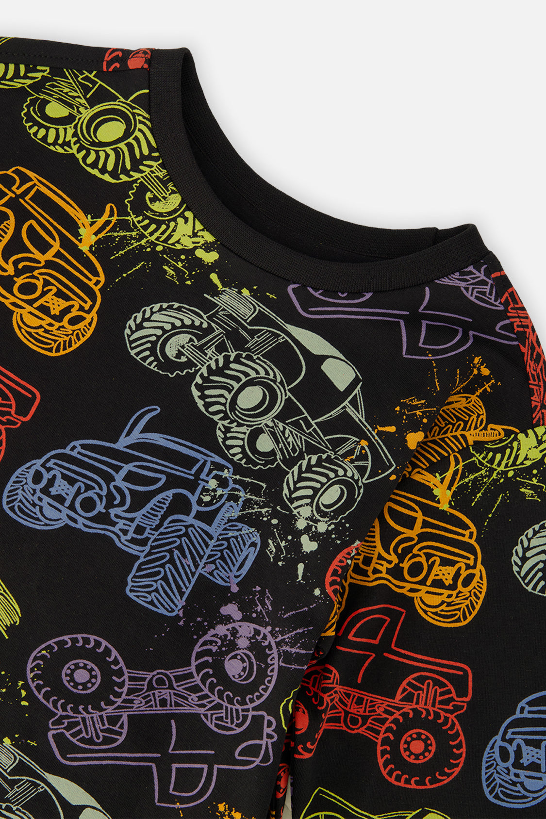 Deux par Deux Organic Cotton Long Sleeve T-Shirt Black Monster Truck Print