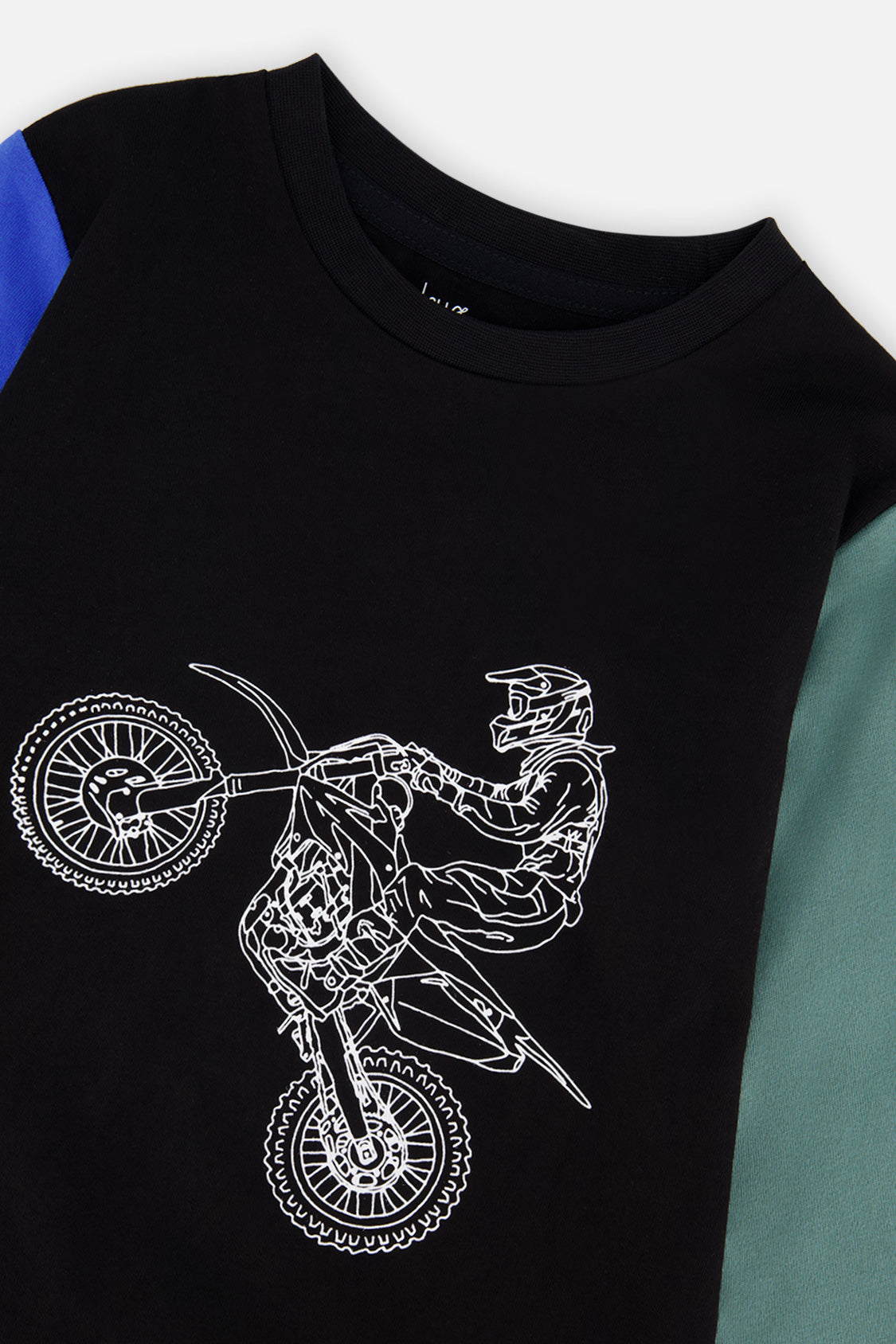 Deux par Deux Long Sleeve T-Shirt Black, Blue And Green