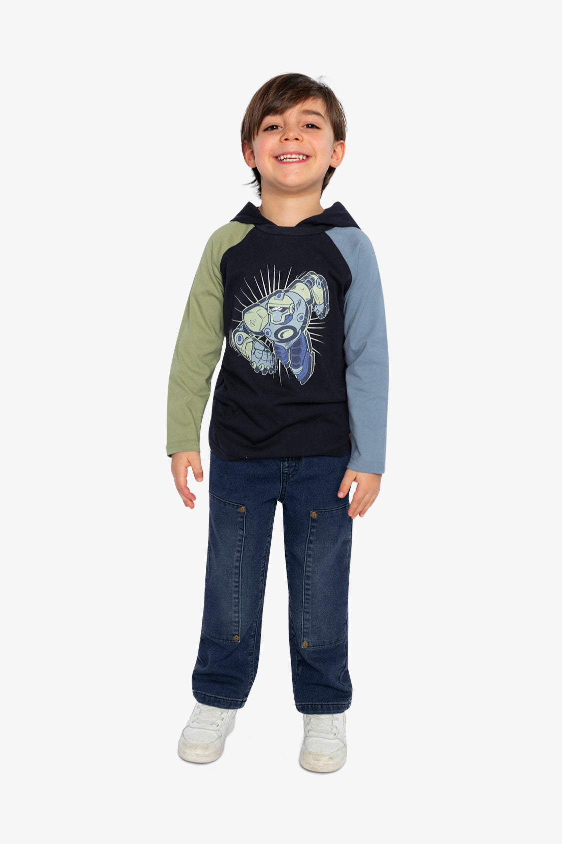 Raglan Hooded T-Shirt Dark Blue And Green-4