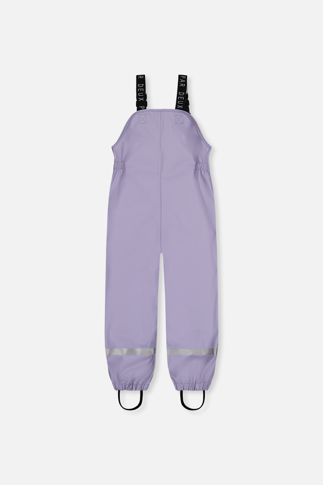 Deux par Deux mauve rain overalls, back view