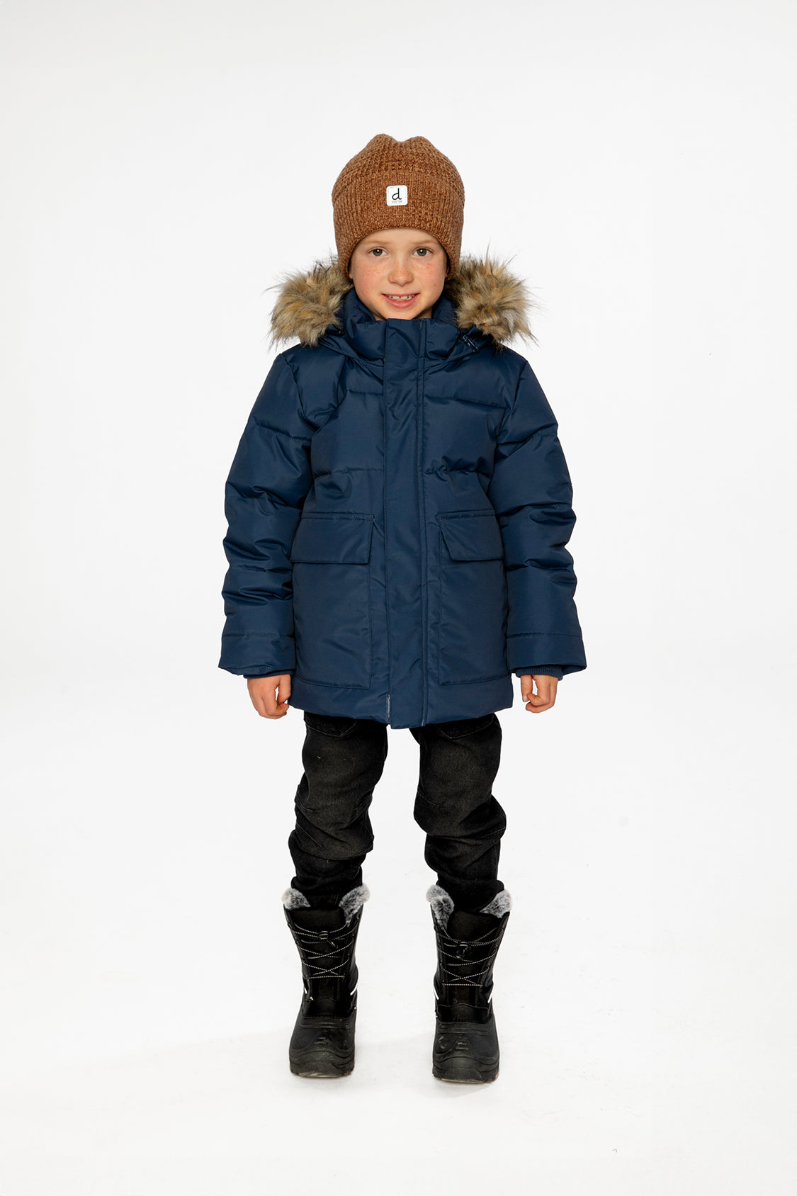 Deux par Deux Winter Jacket With Faux-Fur Hood Dark Blue