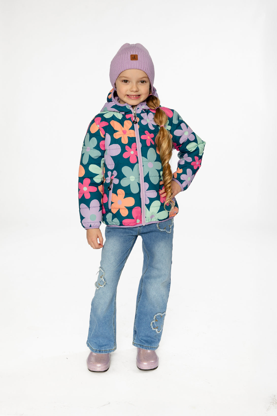 Quilted Mid-Season Jacket Green Floral Print-1