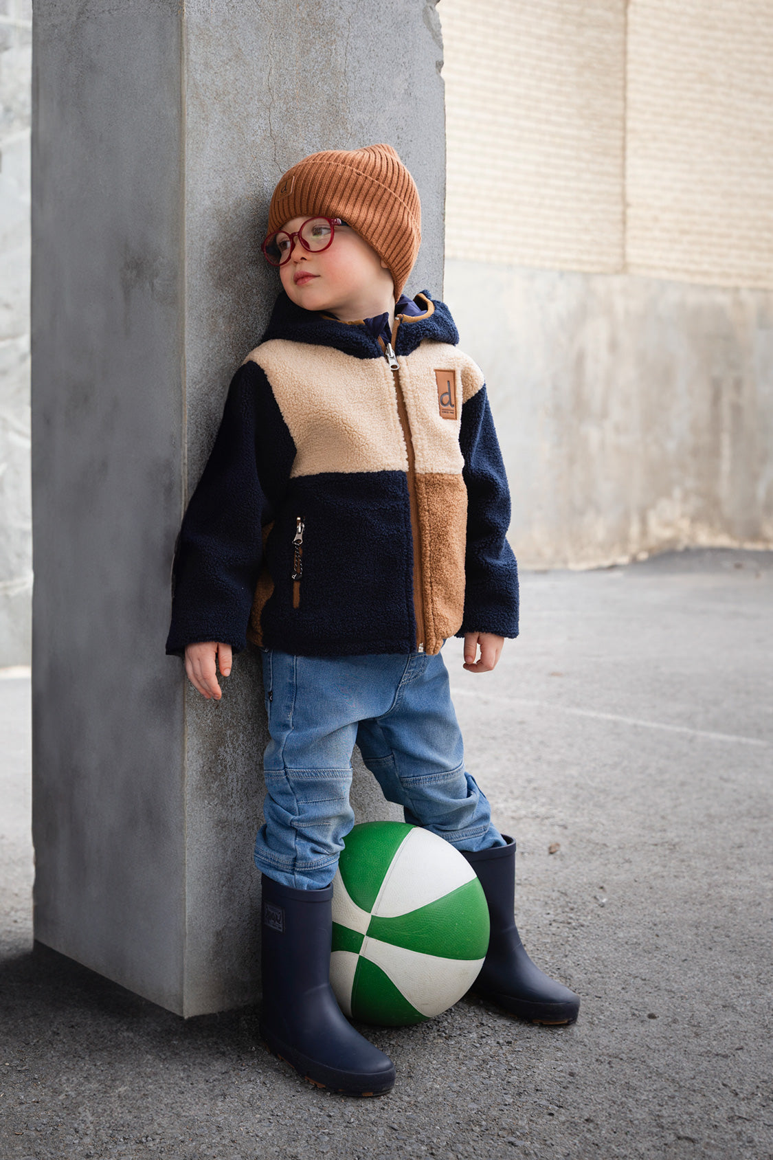 Baby Reversible Mid-Season Jacket Dark Blue, Beige And Brown-1
