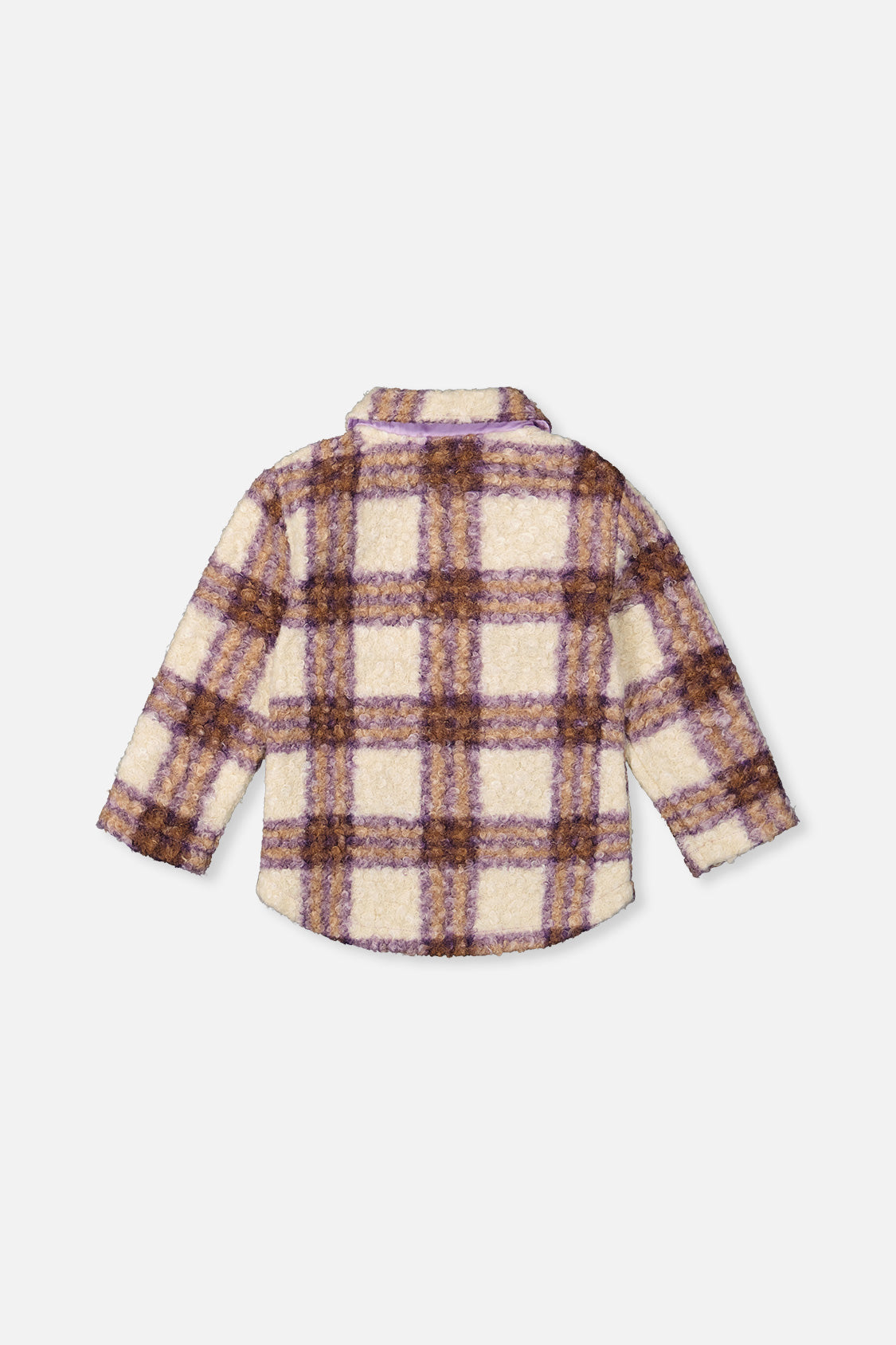 Deux par Deux Zipped Sherpa Overshirt With Chest Pockets Beige And Mauve Plaid