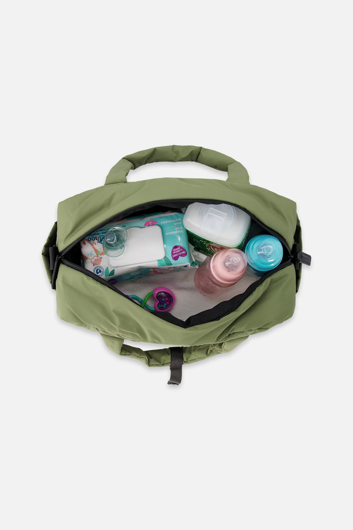 Deux par Deux diaper bag with changing mat in olive green, view 6