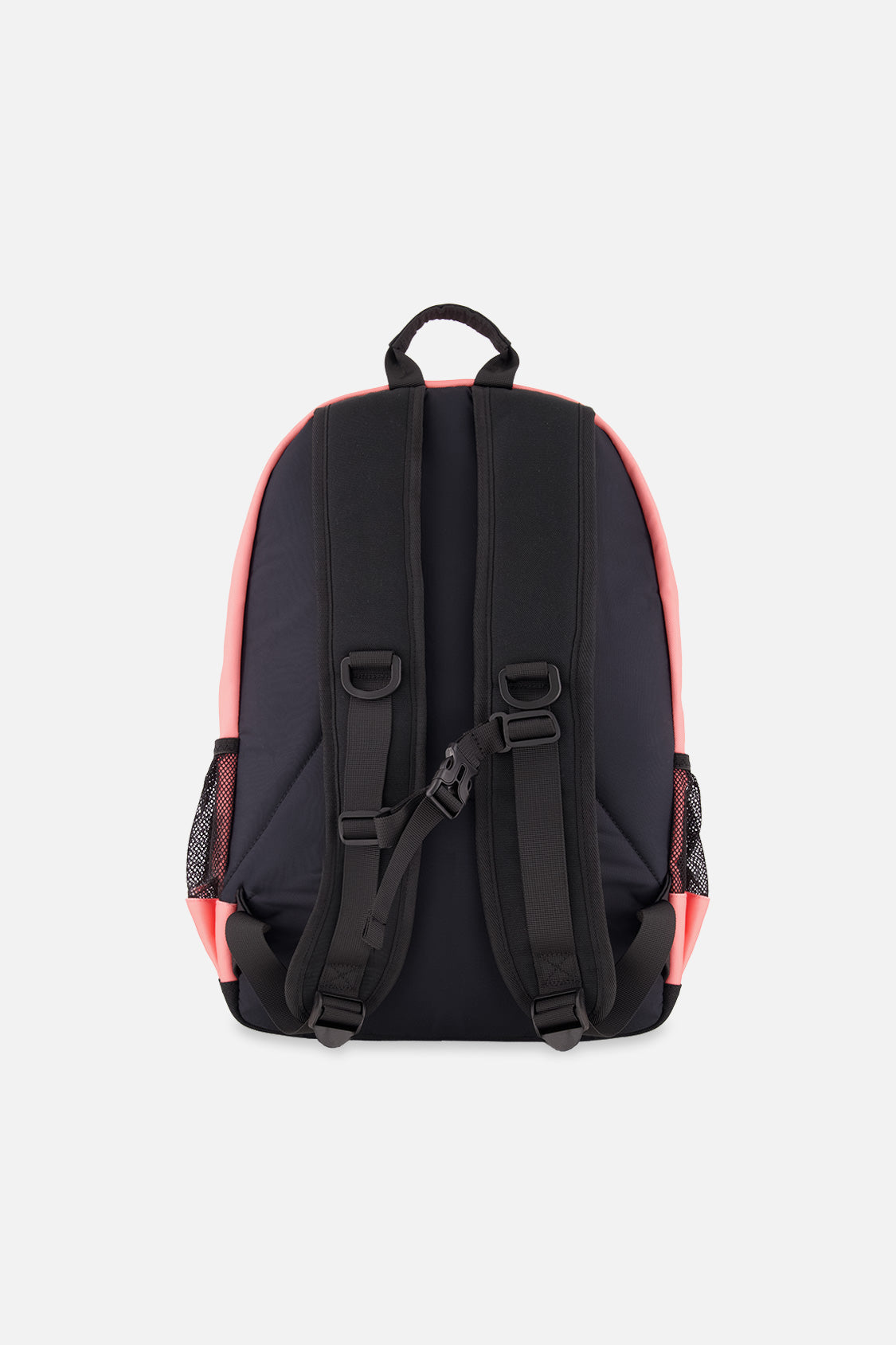 Back view of Deux par Deux kids backpack showing padded straps and black back panel.